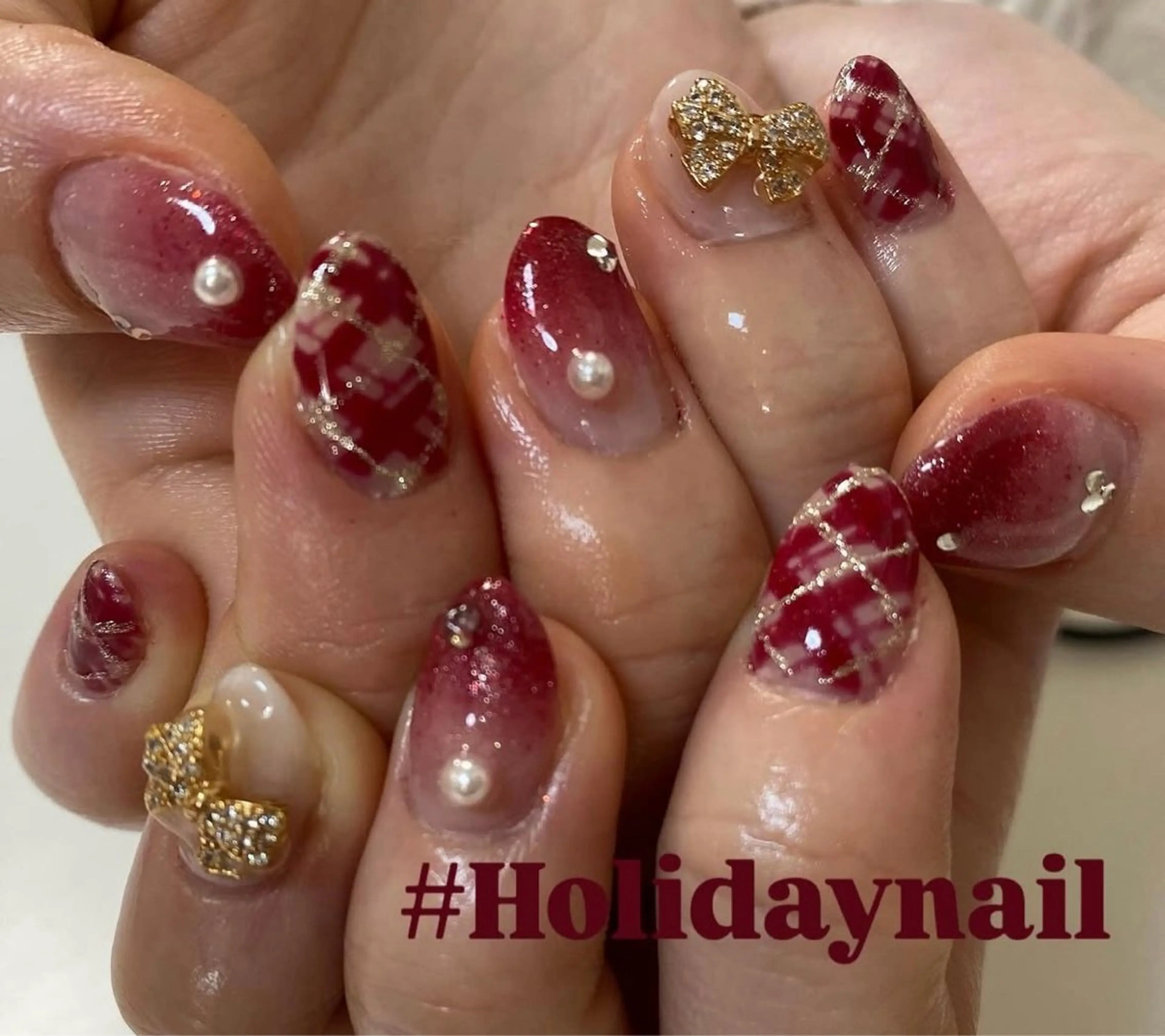 ネイル ボルドー 冬ネイル クリスマス KAINO深井本店 北川　貴美のネイルデザイン