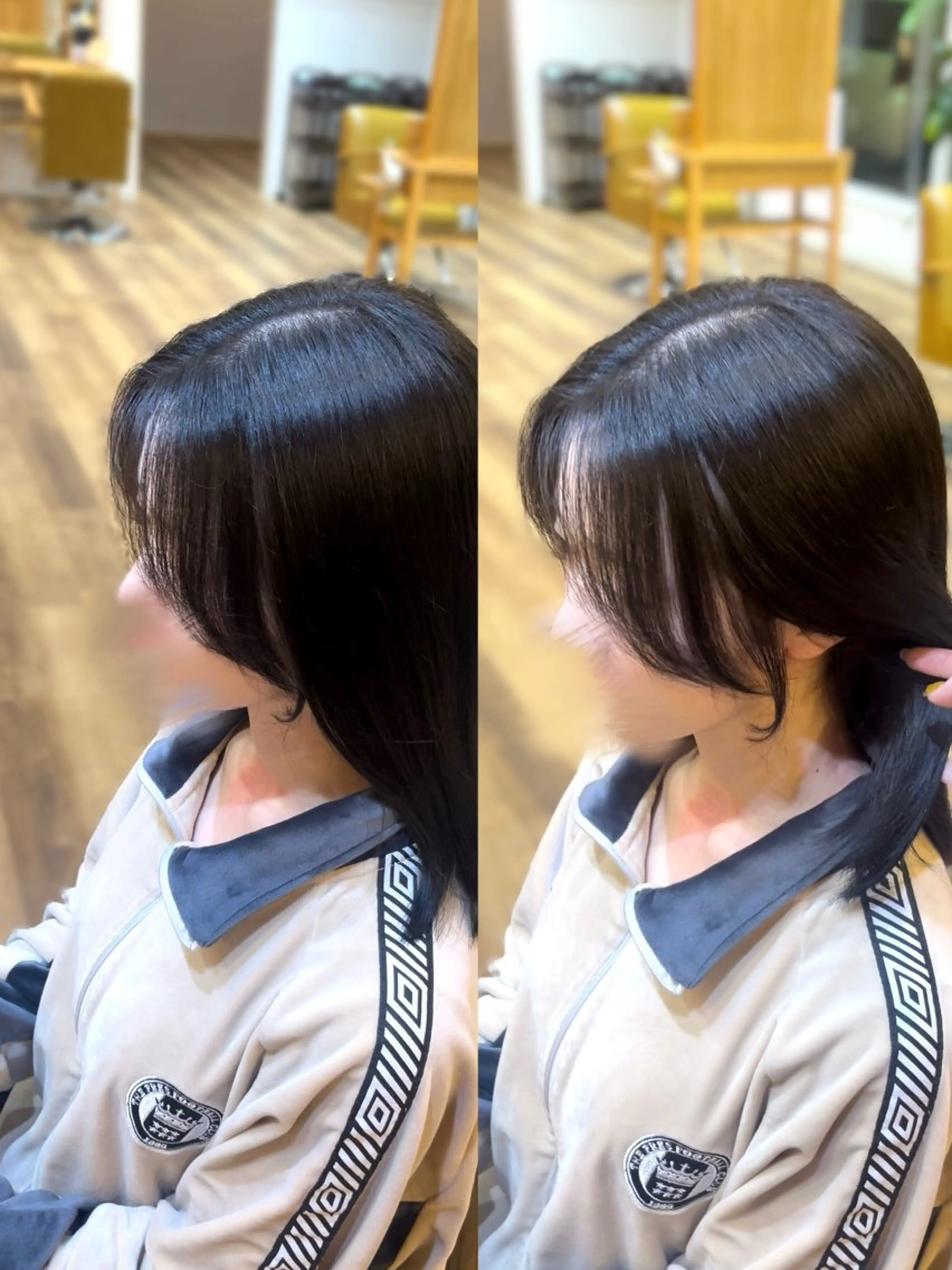 ミディアム くびれヘア 顔まわりレイヤー 顔周りカット 髪質改善 韓国風ヘア カット ヘアカラー 宮本 楓のヘアスタイル