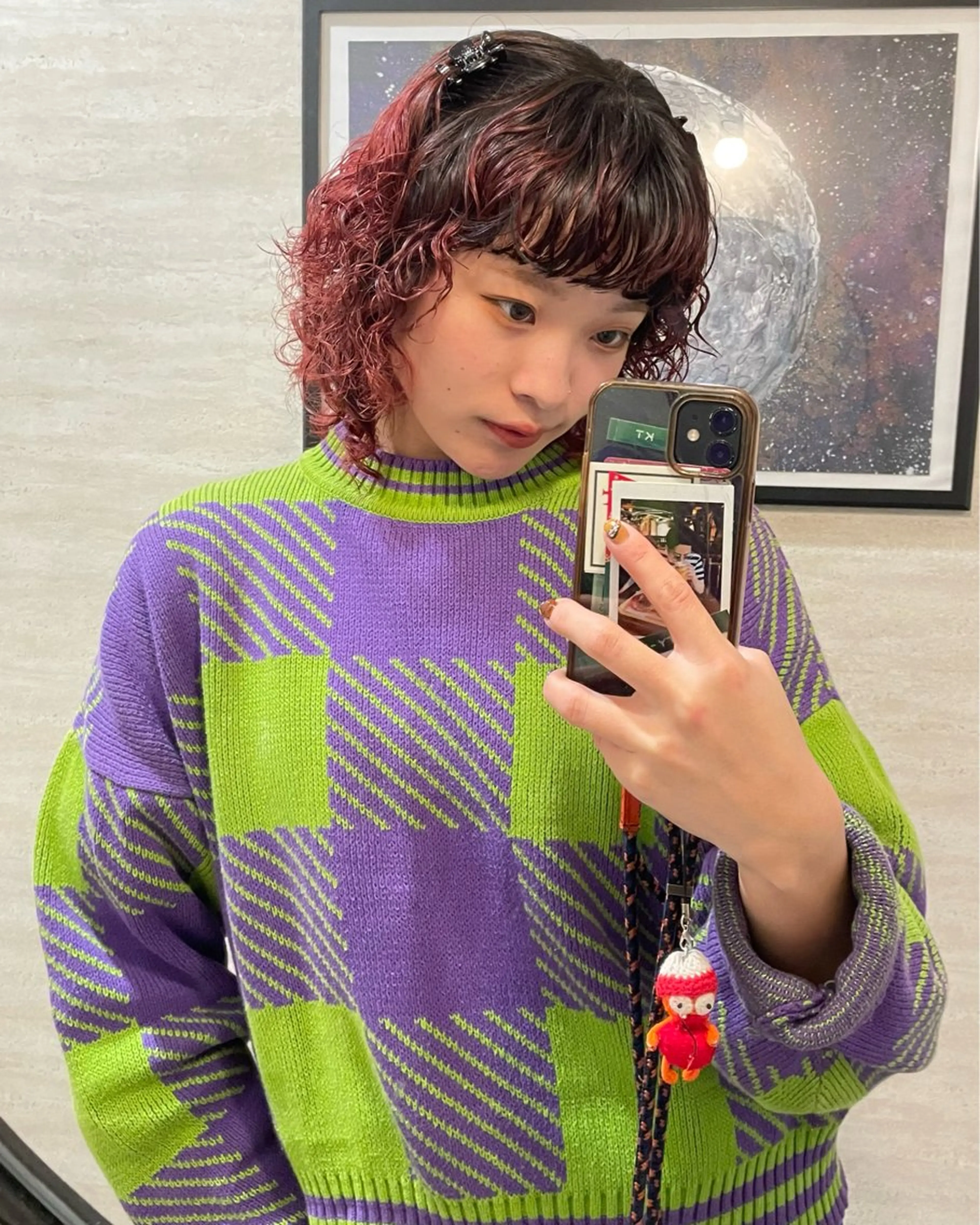 ミディアム カラー パーマ デザインパーマ/ 艶カラー/ボブのヘアスタイル