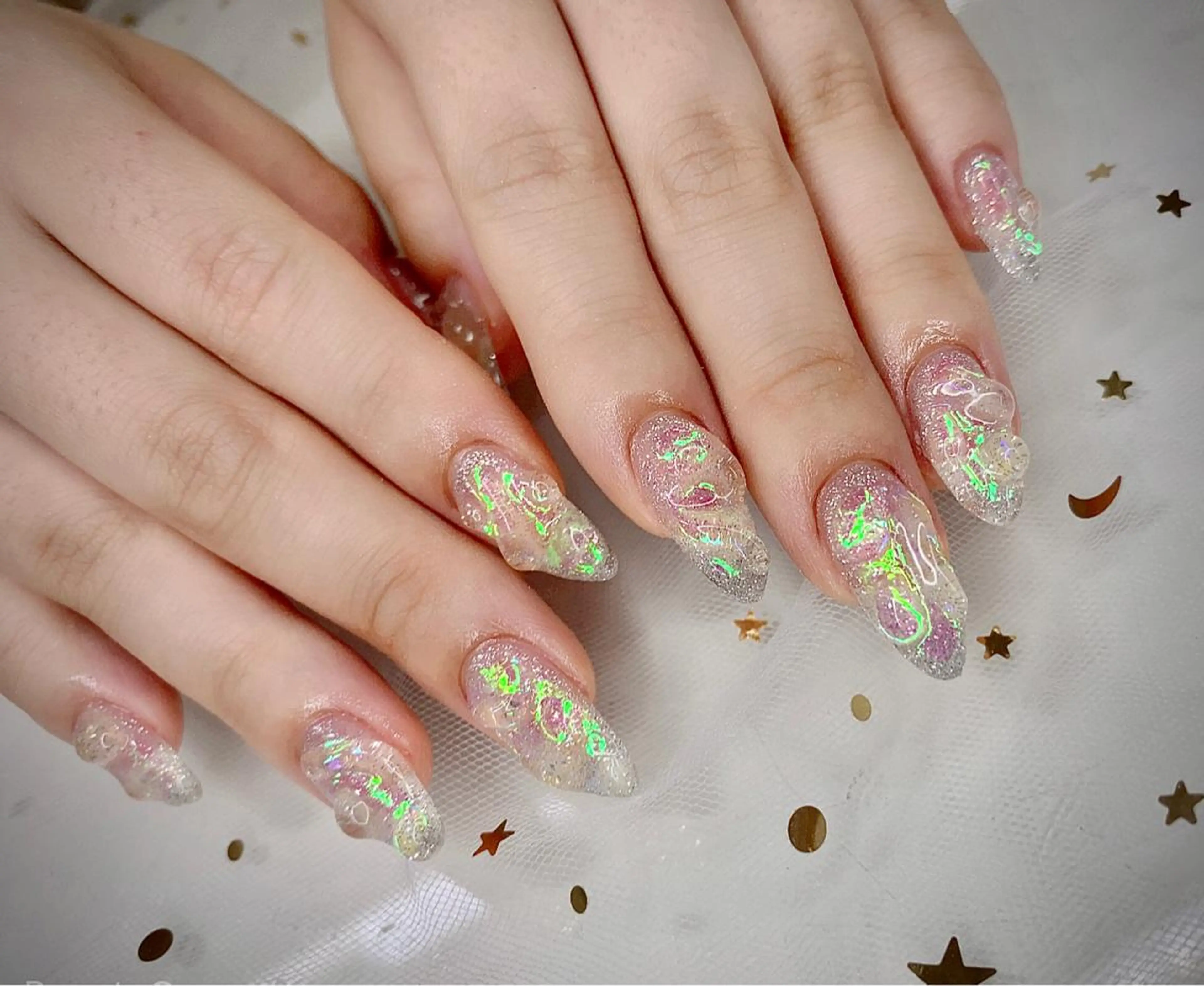 ネイル I-nailロング /ワンホン/キラキラのネイルデザイン