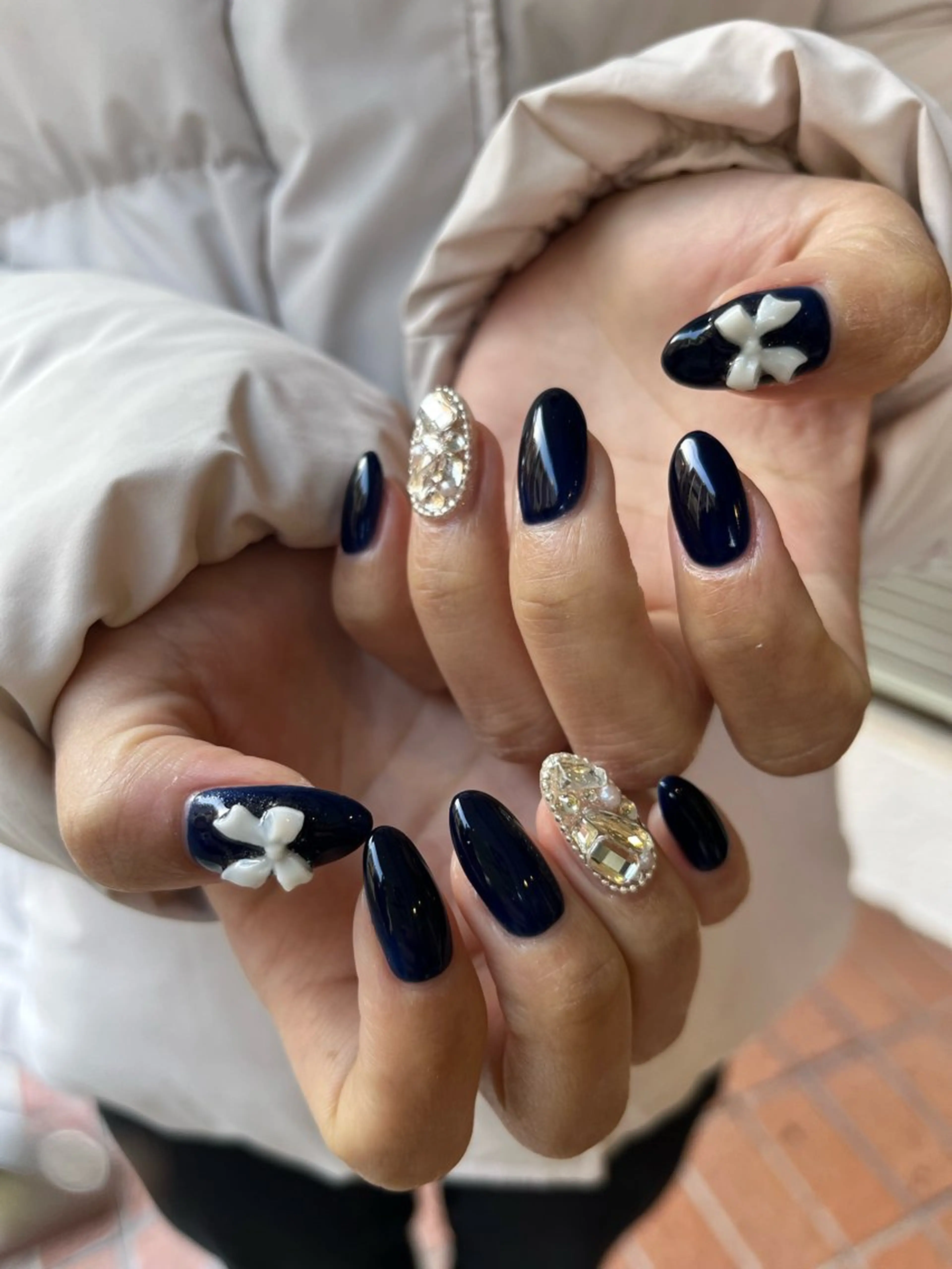 ネイル ネイビー リボン ハンドネイル ballie／小野原 なつみのネイルデザイン