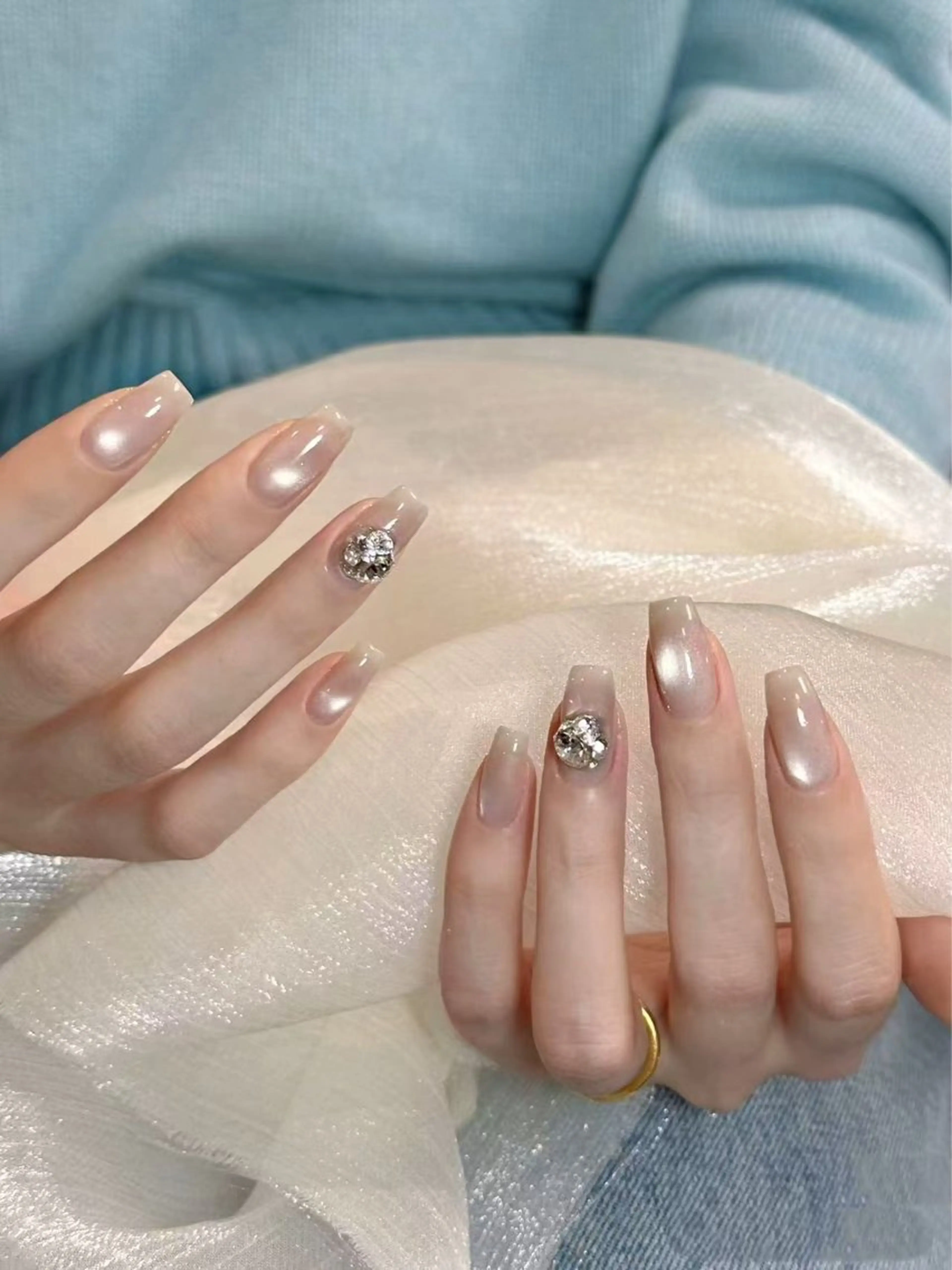 ネイル フラワーネイル フレンチネイル ジェルネイル ガラスフレンチ ハート ハンドネイル BabyYouMi nailのネイルデザイン