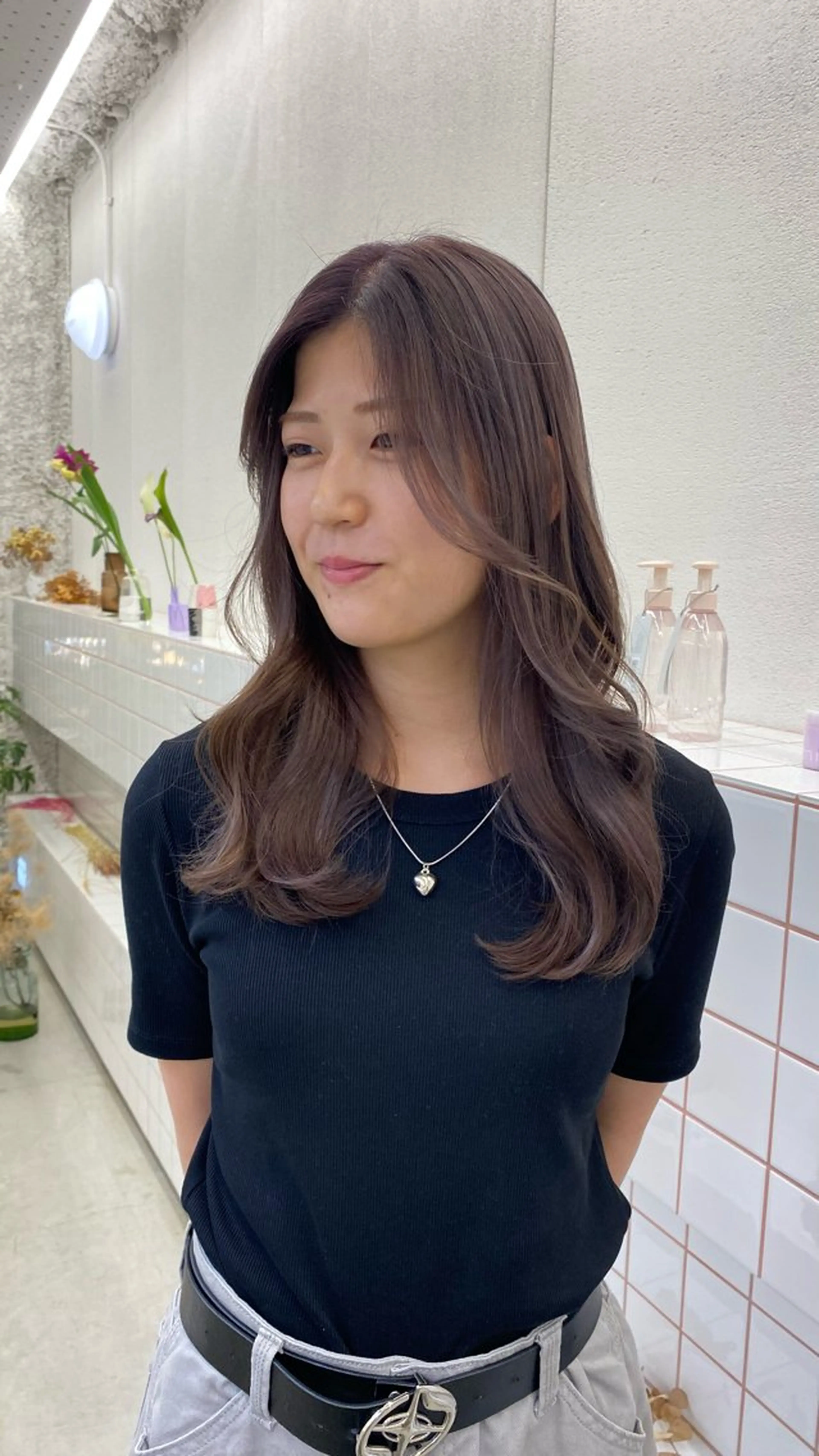 ロング カラー グレージュ ラベンダーカラー カット ヘアカラー トリートメント NIKO/名古屋/ 伏見/花屋併設のヘアスタイル