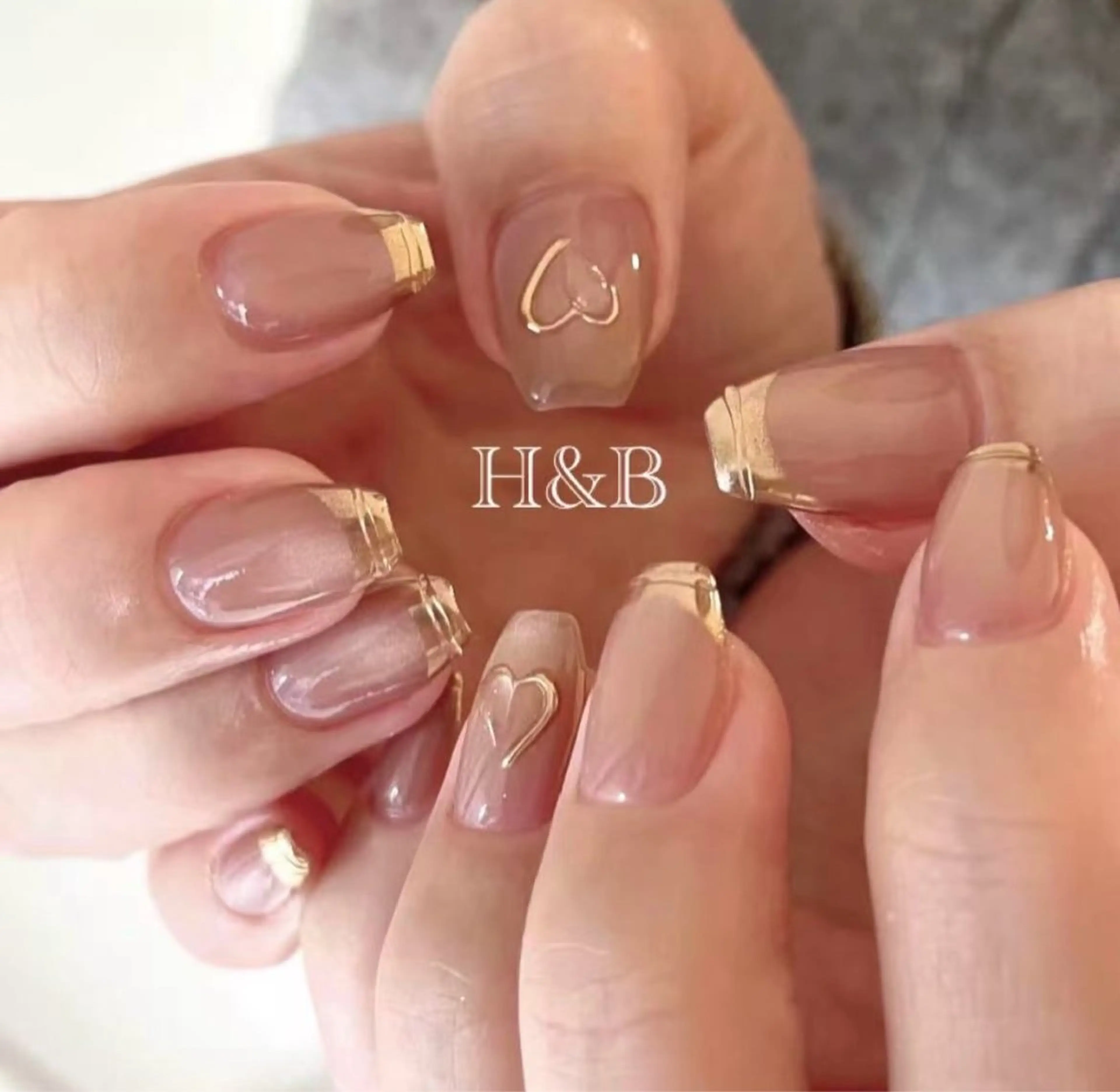 ネイル オーロラネイル チークネイル フレンチネイル ガラスフレンチ グラデーション ハンドネイル H&Bsalon カイのネイルデザイン