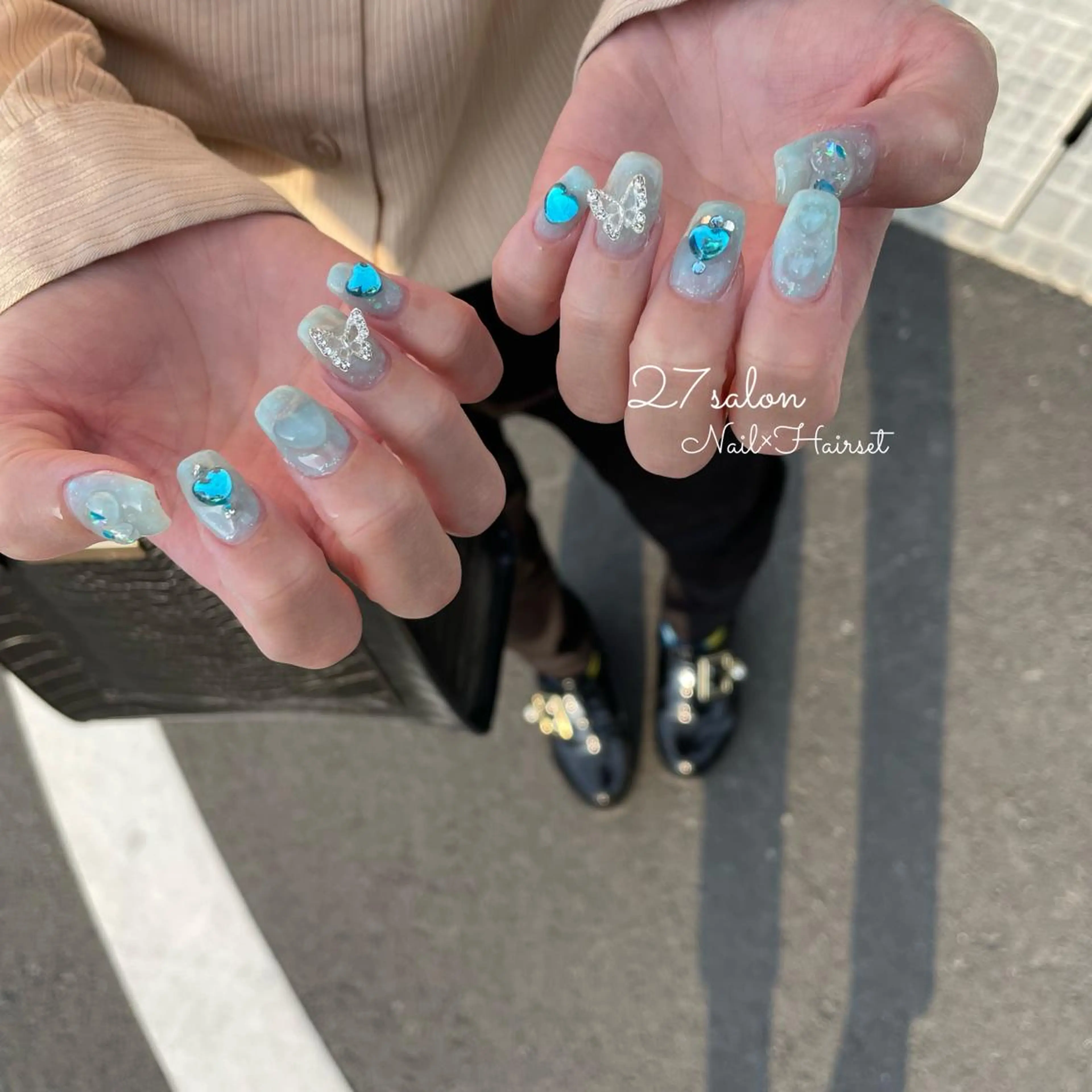 ネイル ハート 水色 27salon yuinaのネイルデザイン