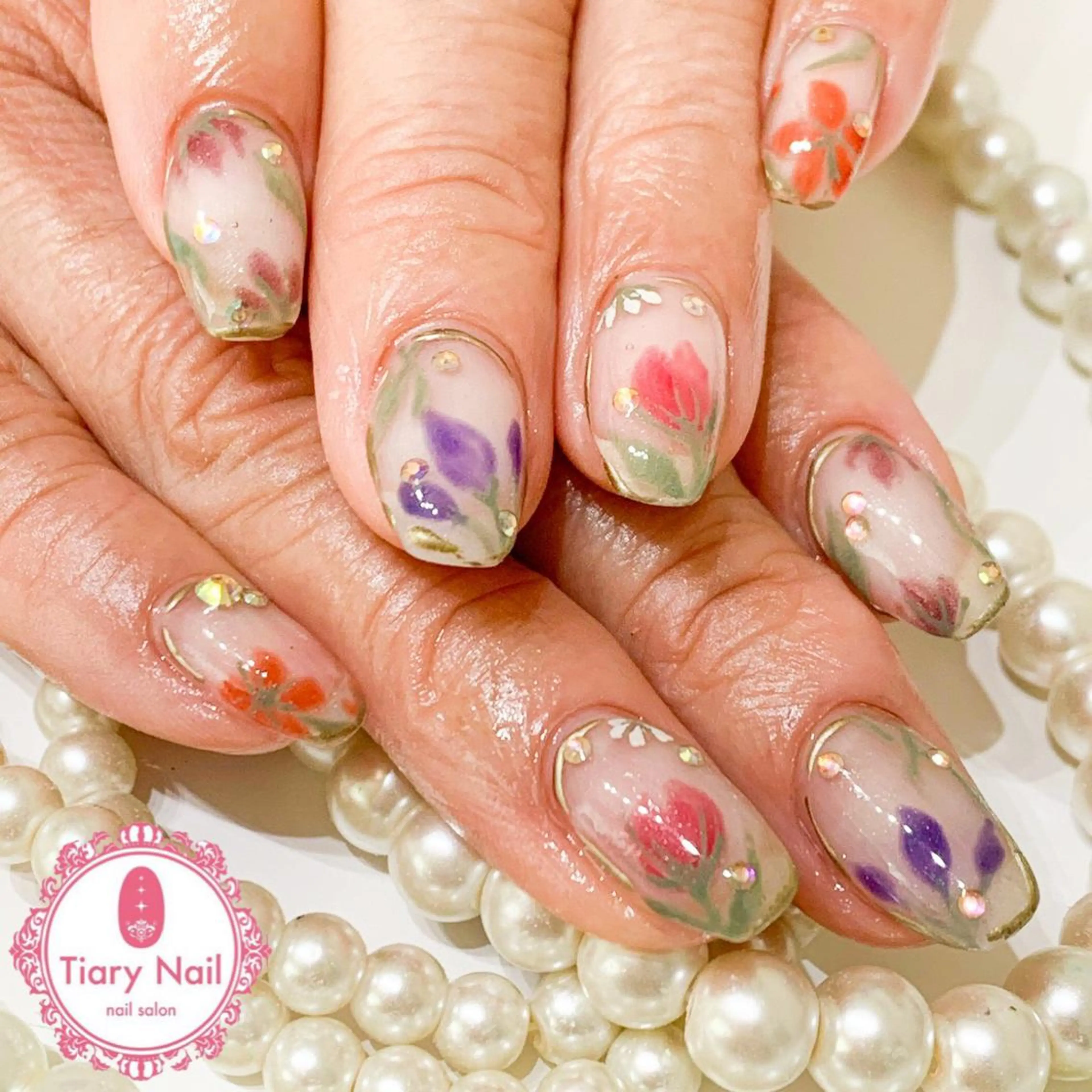 ネイル 桜ネイル クリアネイル フットネイル ジェルネイル キラキラネイル 💗🪽Tiary Nail🪽💗のネイルデザイン