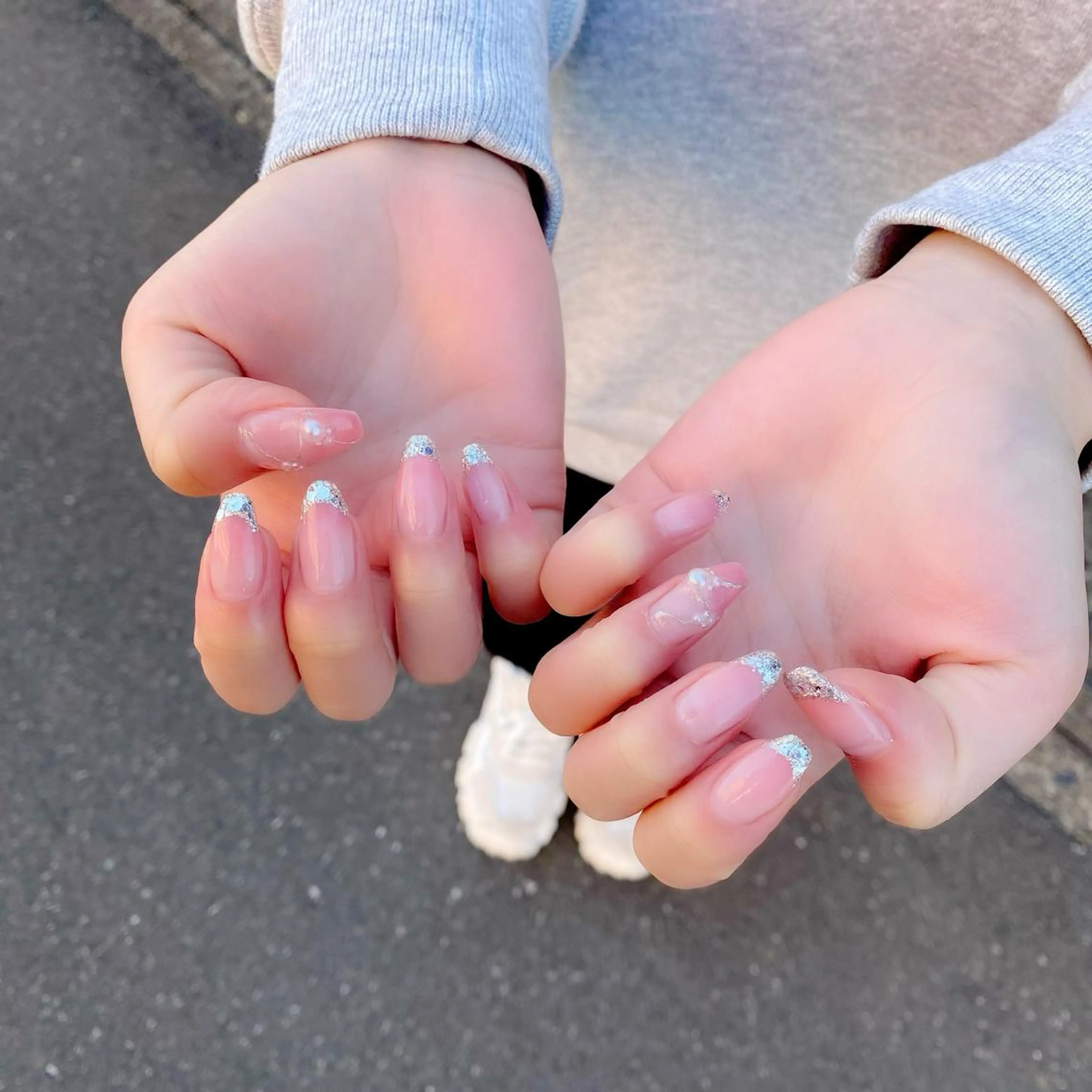 ネイル フレンチネイル ガラスフレンチ ロングネイル ニュアンスネイル 冬ネイル ハンドネイル Salon Ｋのネイルデザイン