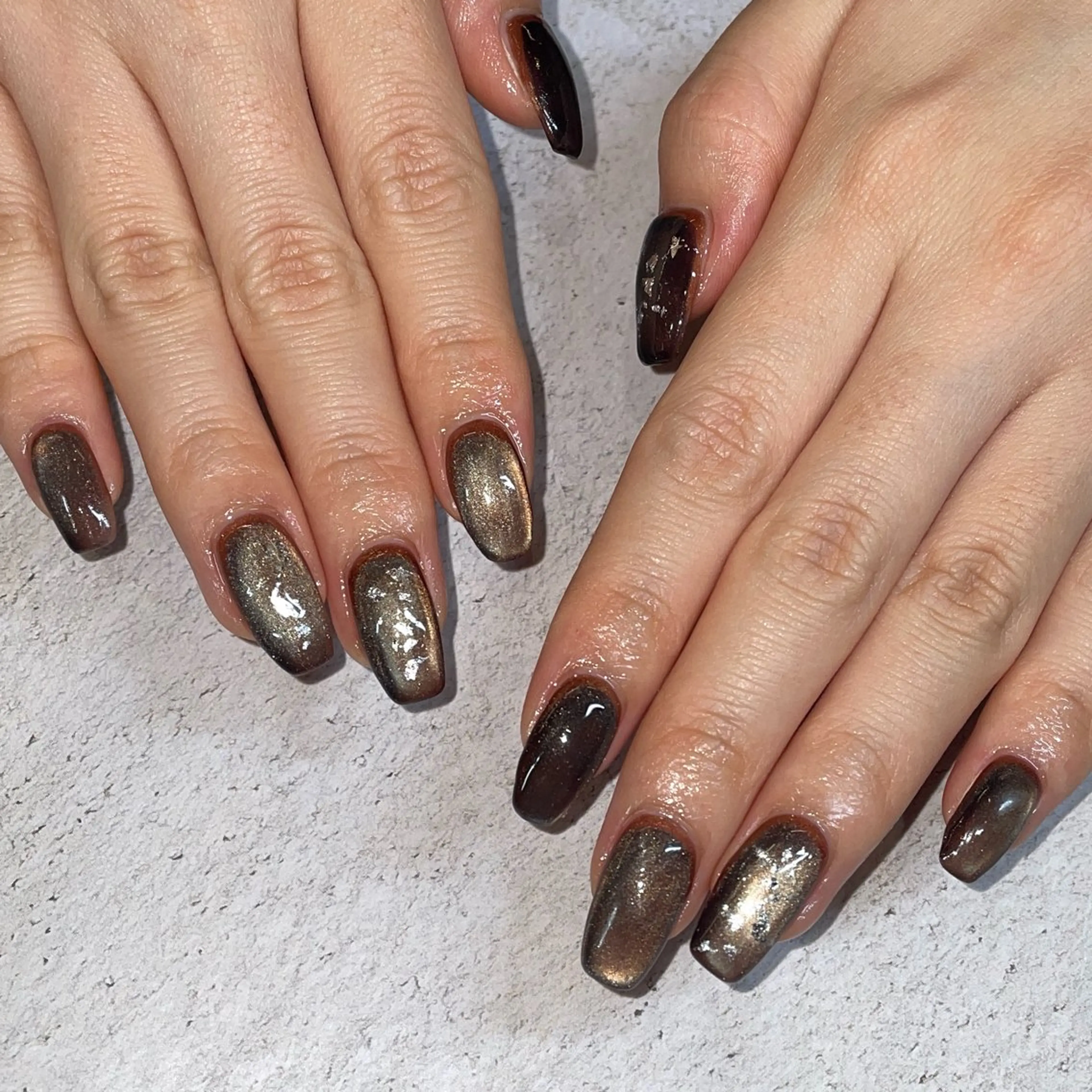 ネイル ブルー ブラウン ハンドネイル LUNI（シェアサロンHeartSpace内）所属・LUNI 久屋大通 ˚✧₊⁎/ yuriのネイルデザイン