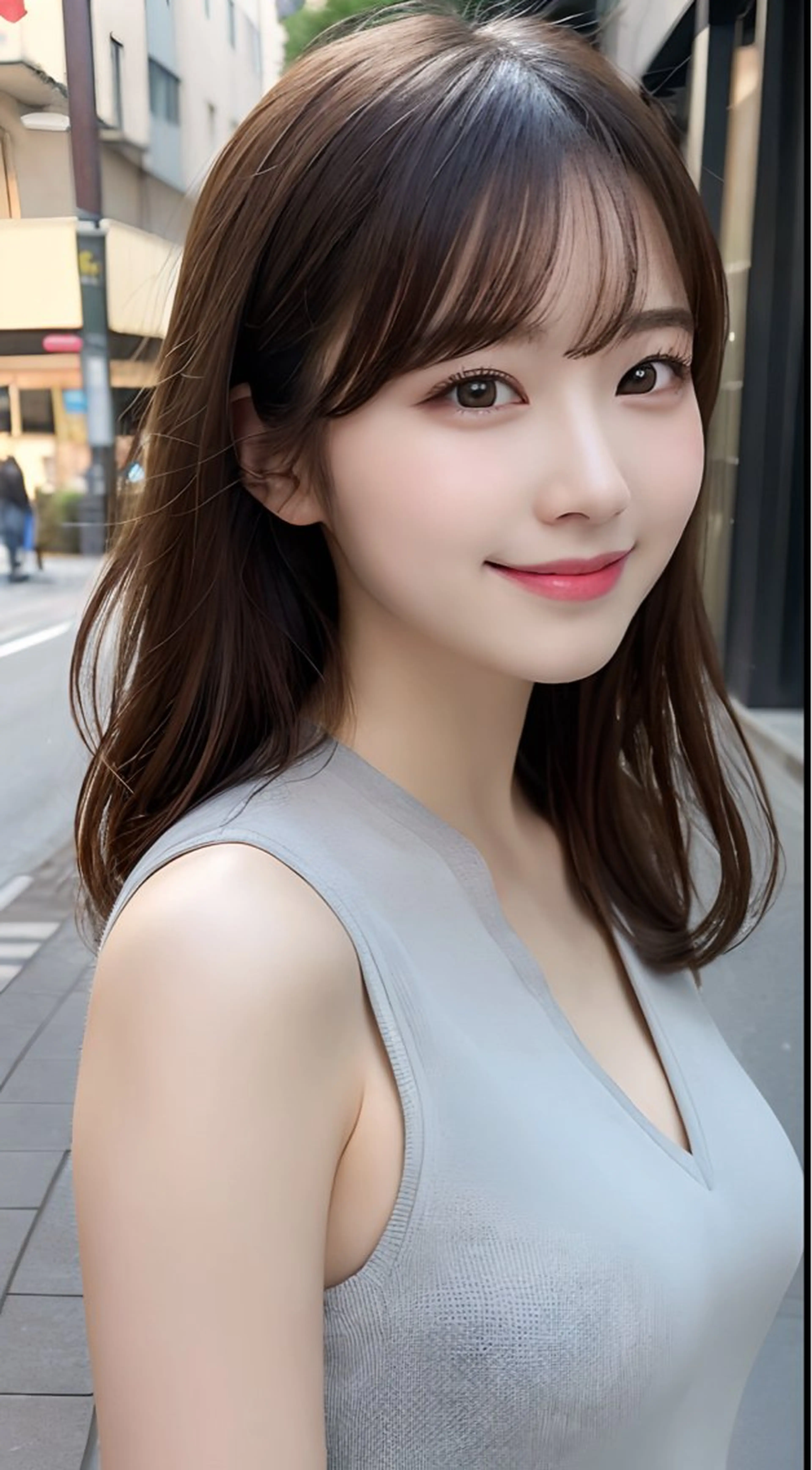 セミロング 韓国🇰🇷レイヤー 似合わせ顔まわりのヘアスタイル