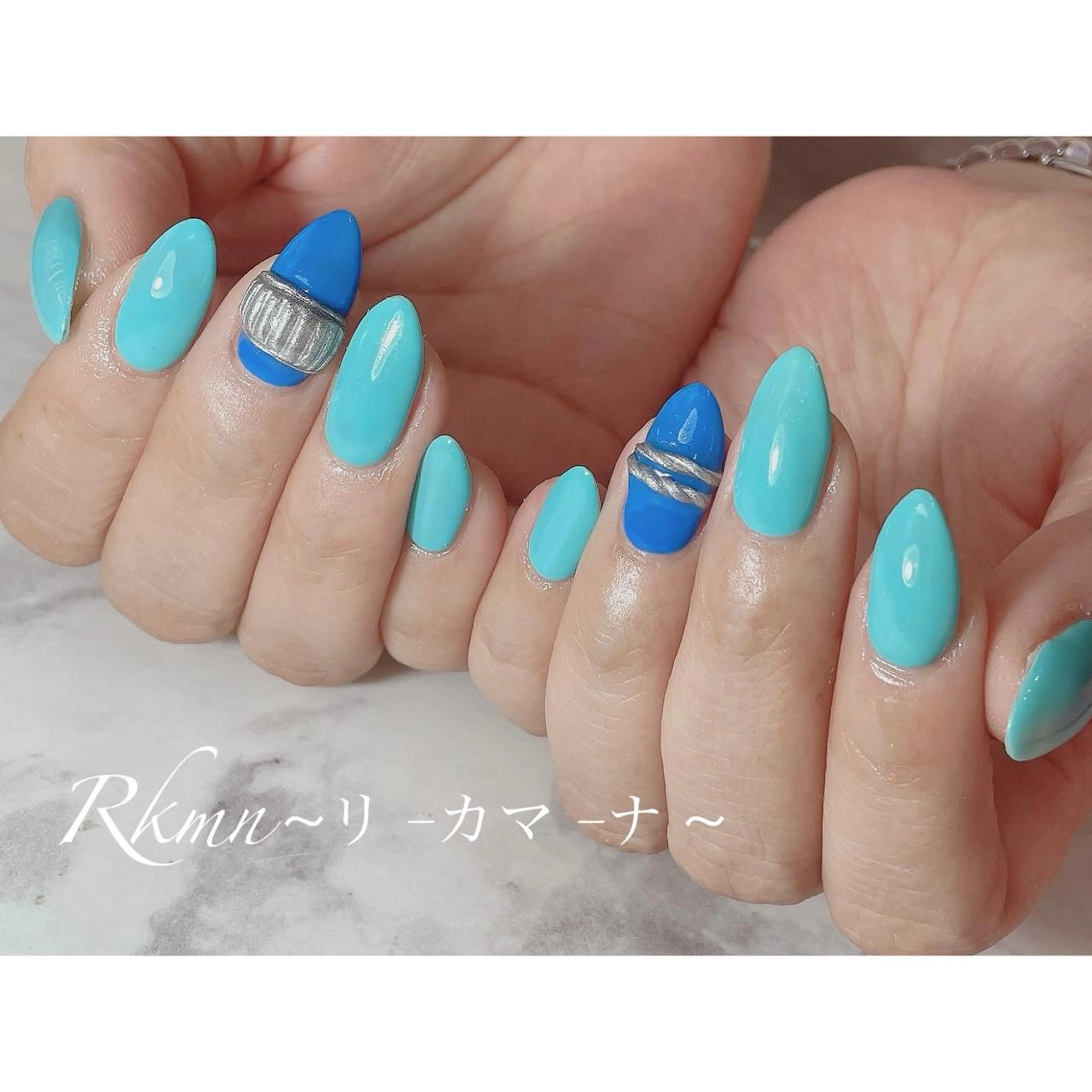 ネイル アートネイル ブルー 水色 春ネイル ハンドネイル フットネイル ハンドケア Rkmn ~リ-カマ-ナ~のネイルデザイン