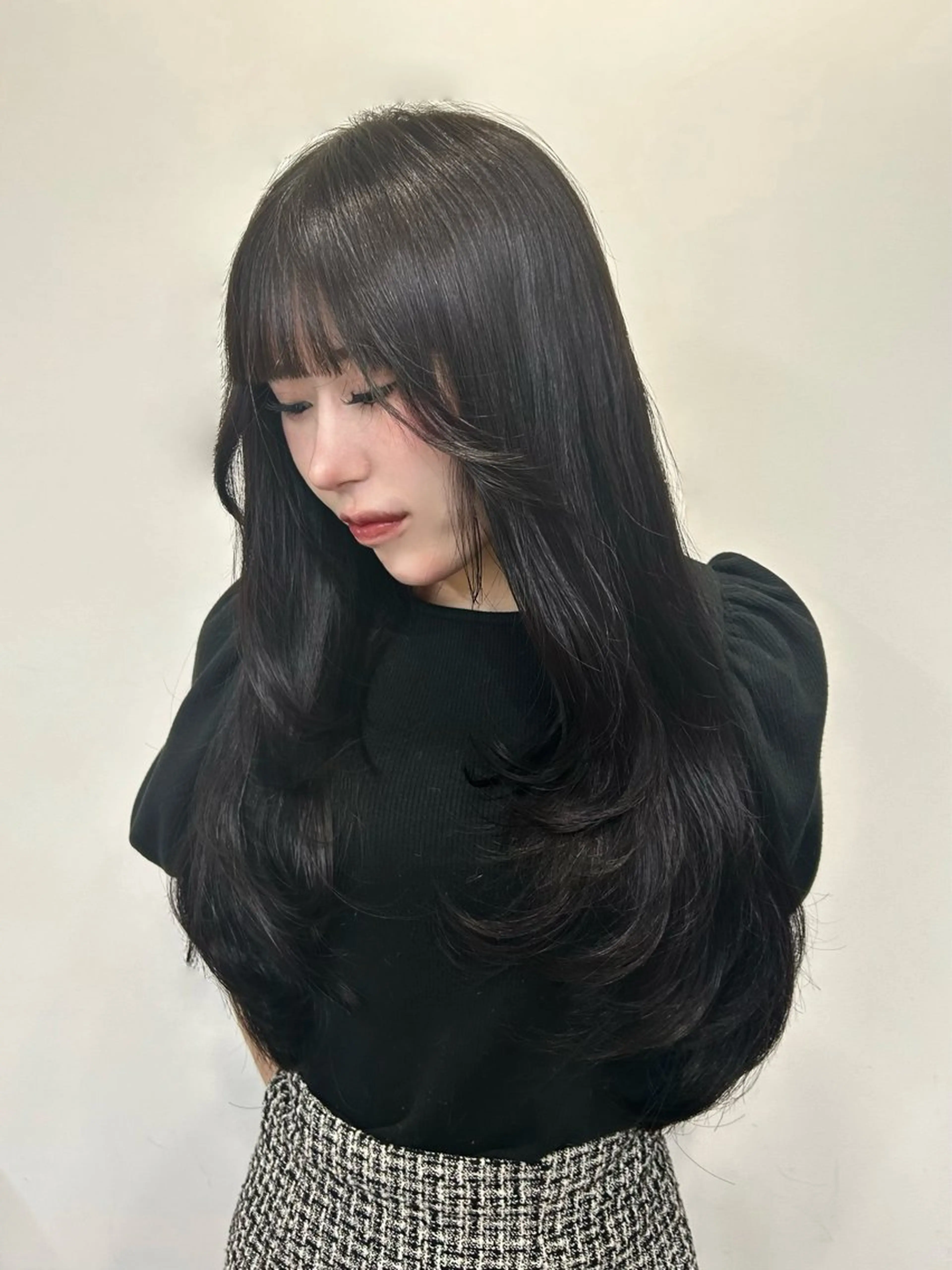 ロング 顔周りカット 韓国風ヘア カット sunc所属・梅田l大人韓国ヘア レイヤー×艶カラーのヘアスタイル