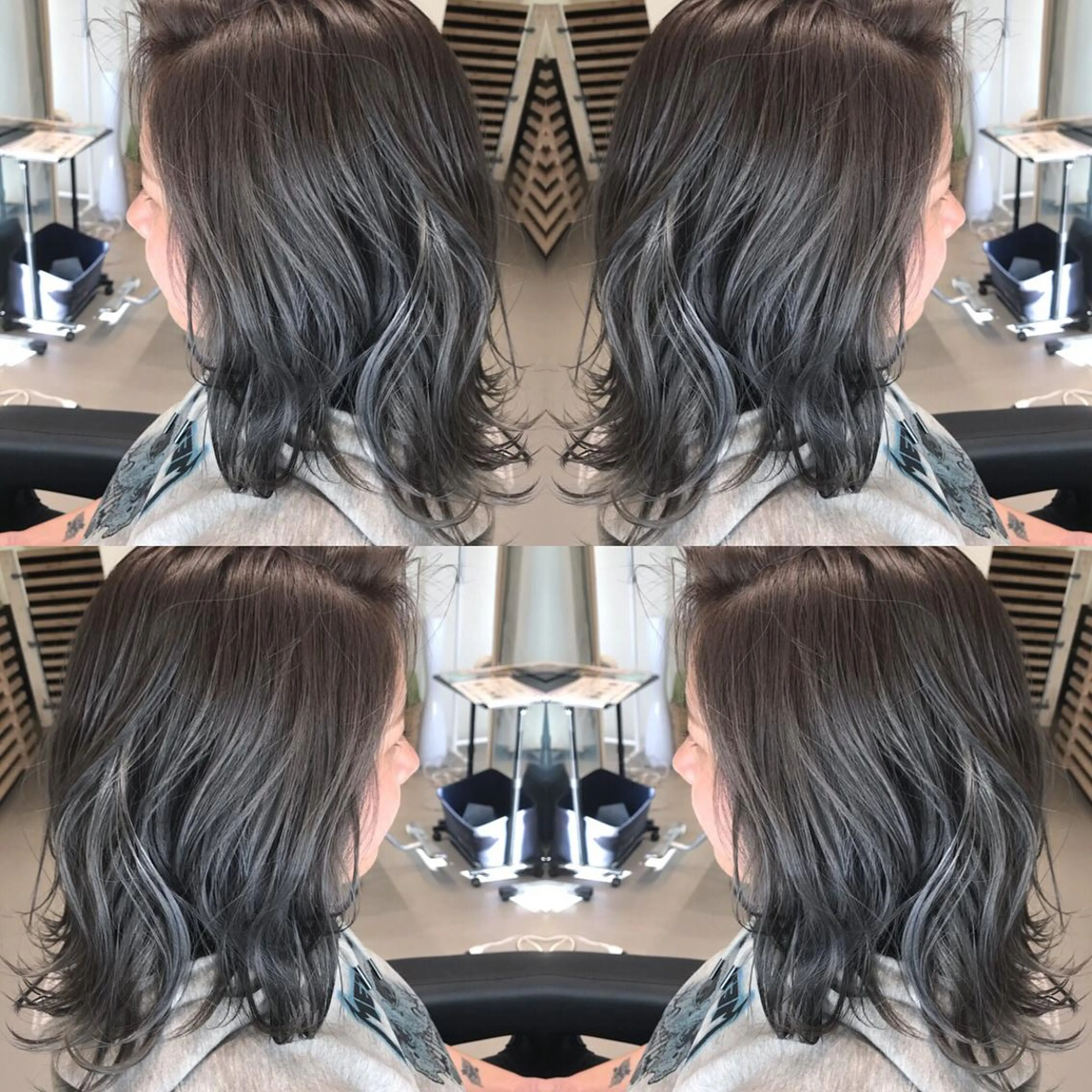 ミディアム カラー ブリーチ グラデーションカラー シルバー 大久保 隆蔵のヘアスタイル