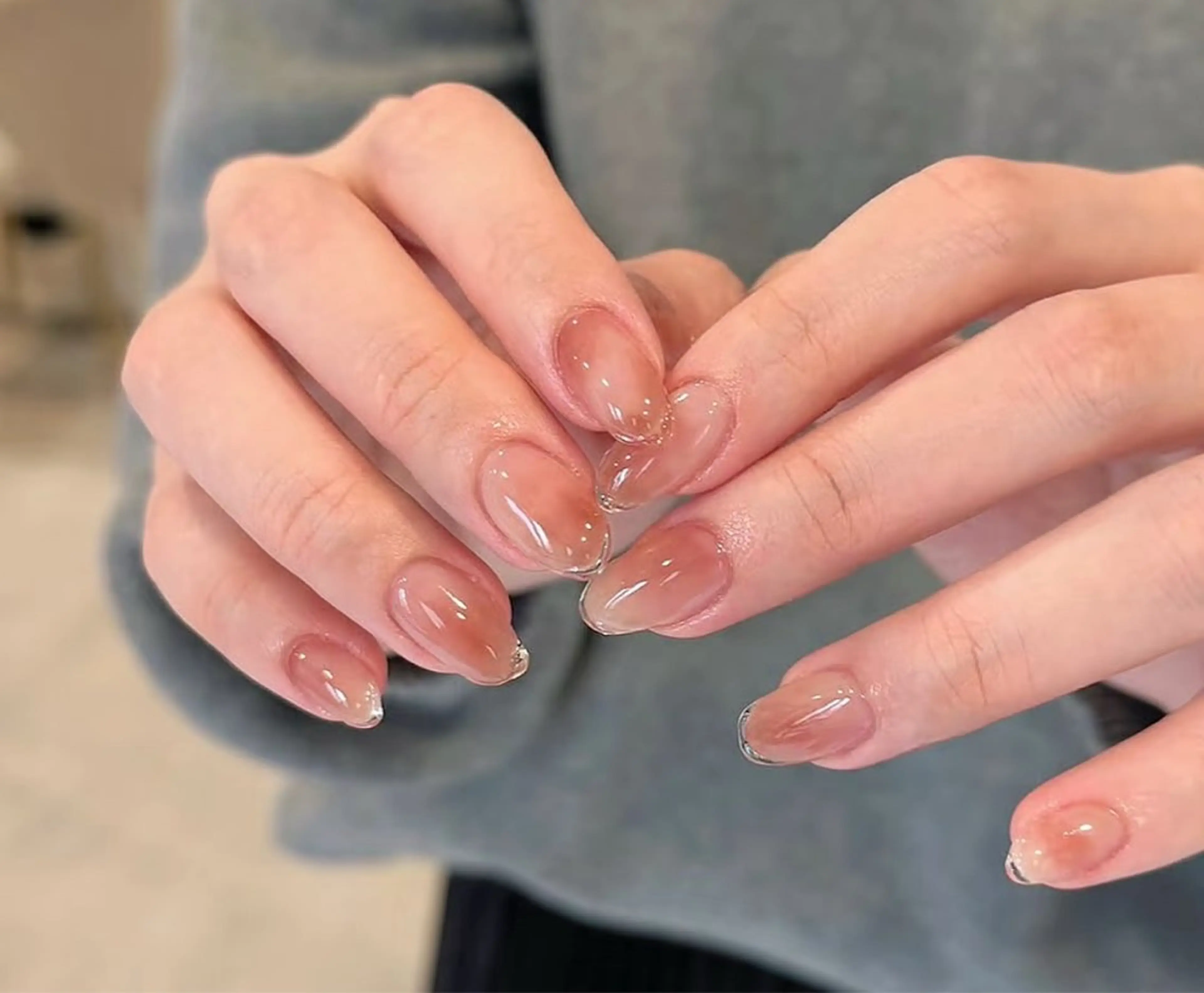 ネイル オーロラネイル チークネイル フレンチネイル ガラスフレンチ グラデーション H&Bsalon カイのネイルデザイン