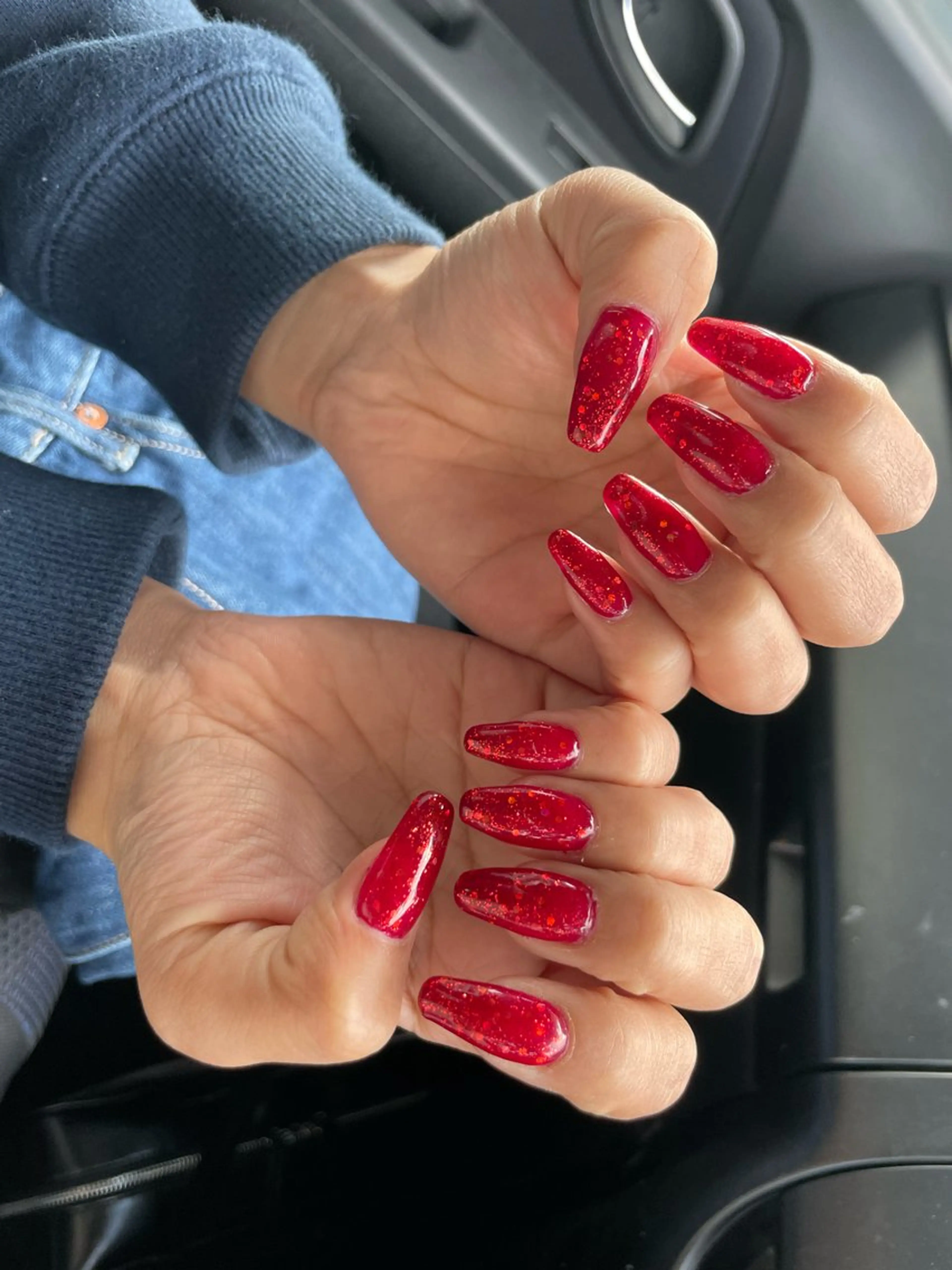 ネイル ラメ(グリッター) ワンカラーネイル 赤色 ハンドネイル プライベートサロン le'aのネイルデザイン