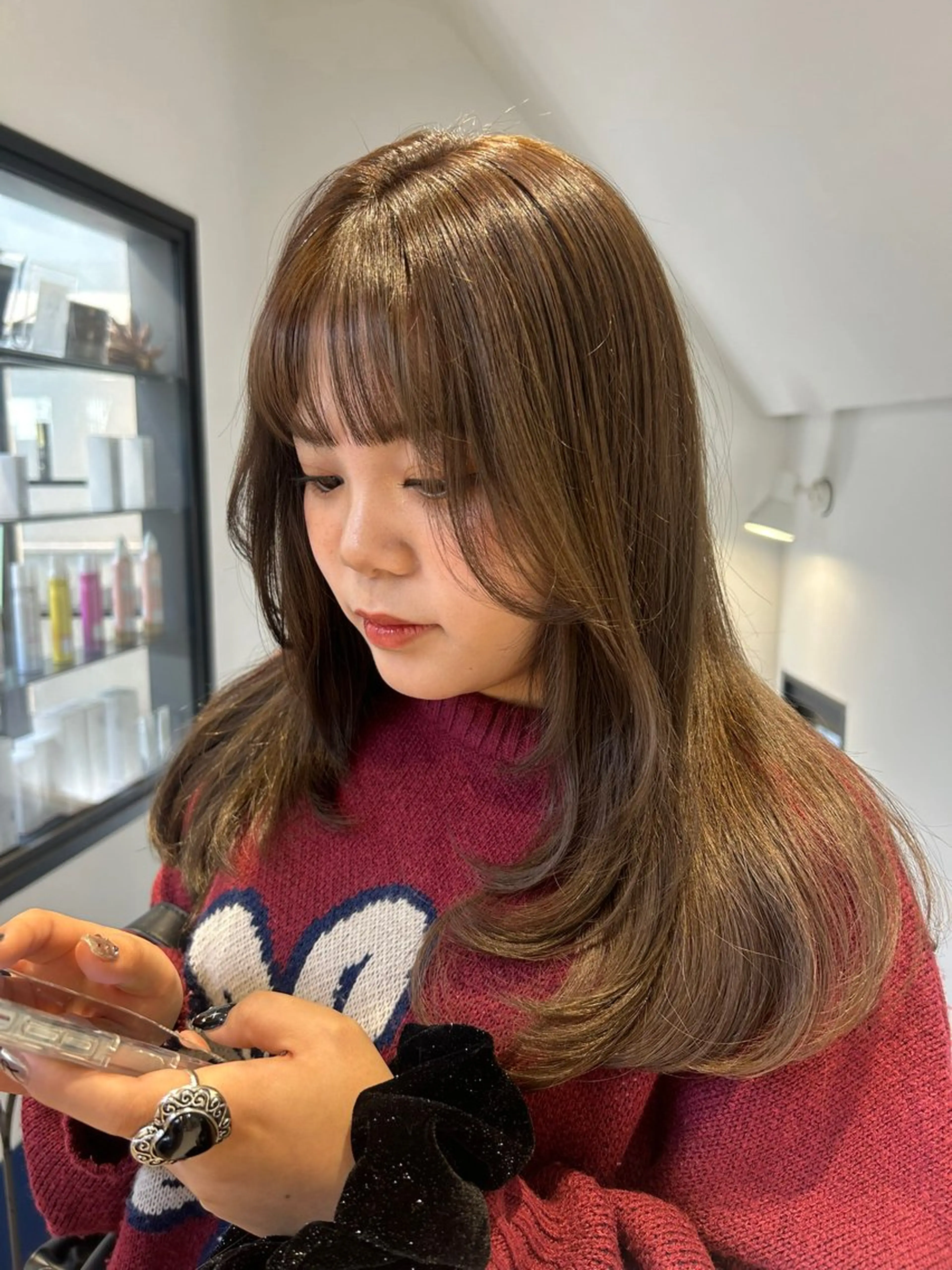 セミロング カラー パーマ カット ヘアカラー レイヤー/透明感/ ブリーチなし/わかなのヘアスタイル