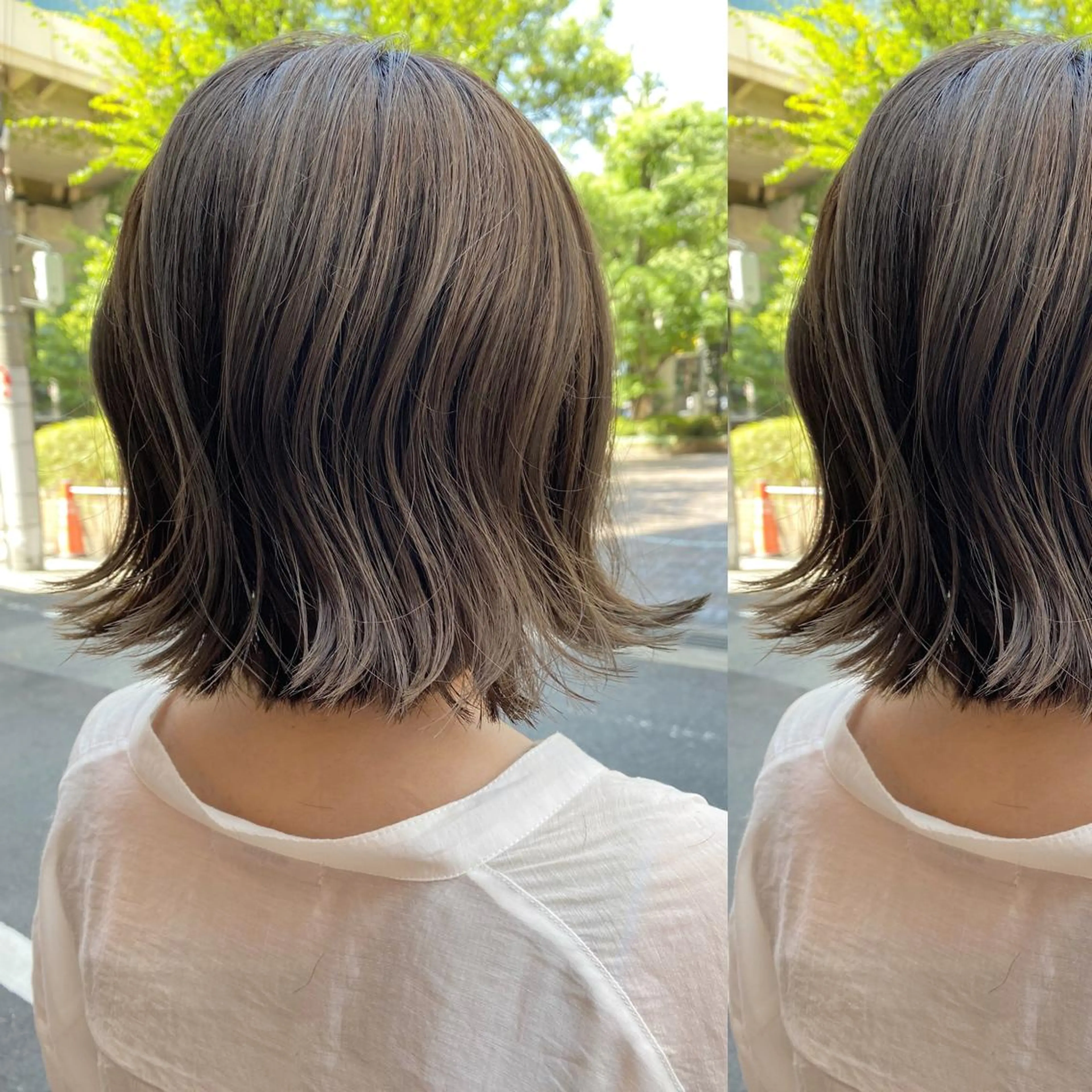 ミディアム カラー グレージュ オレンジ カット ヘアカラー トリートメント ヘッドスパ ツキノキ ミナのヘアスタイル