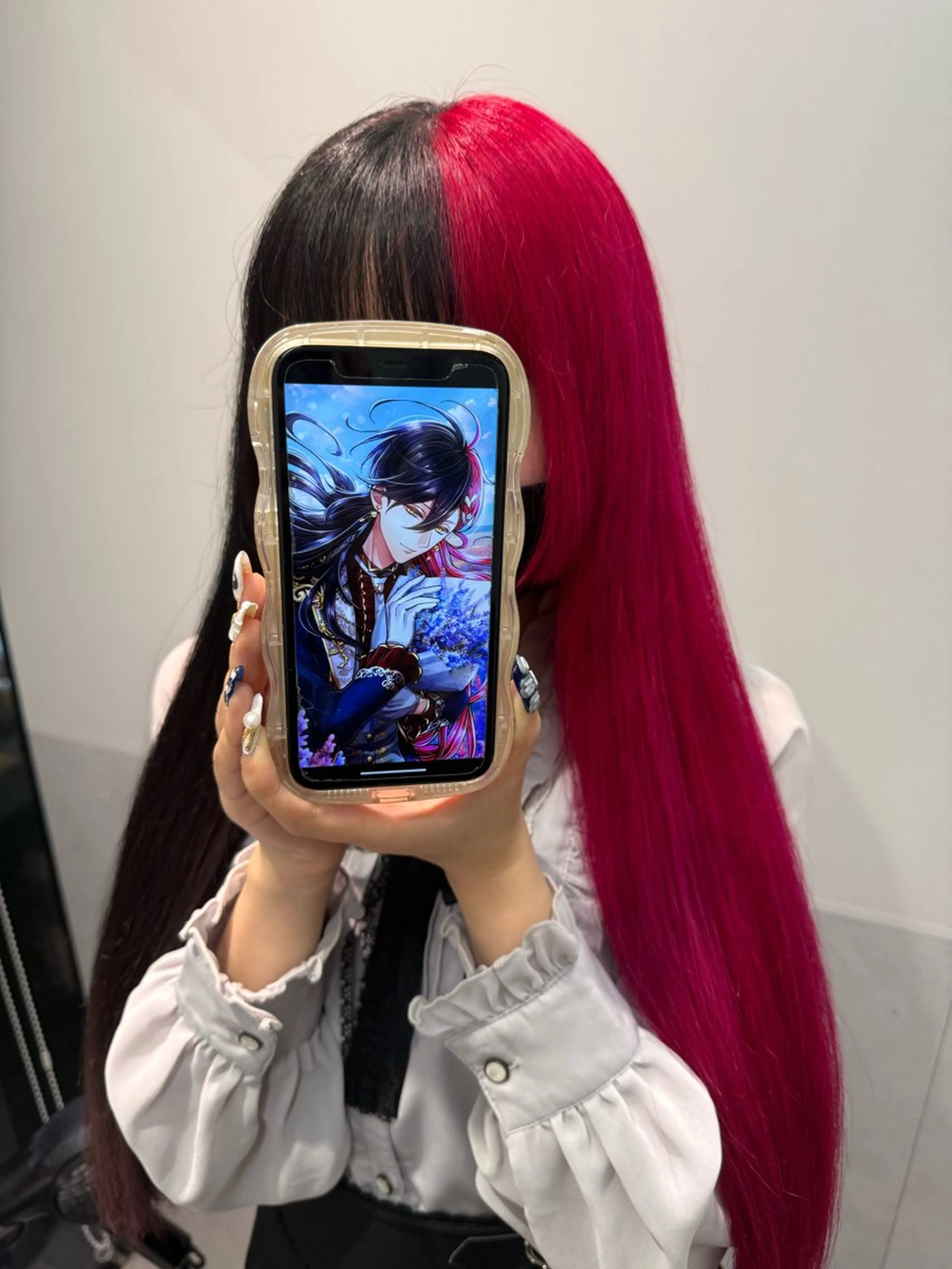 ロング カラー 黒髪 ブリーチ ケアブリーチ デザインカラー ダブルカラー ヘアカラー トリートメント インナーカラー/推し ウルフ/アニメカラーのヘアスタイル