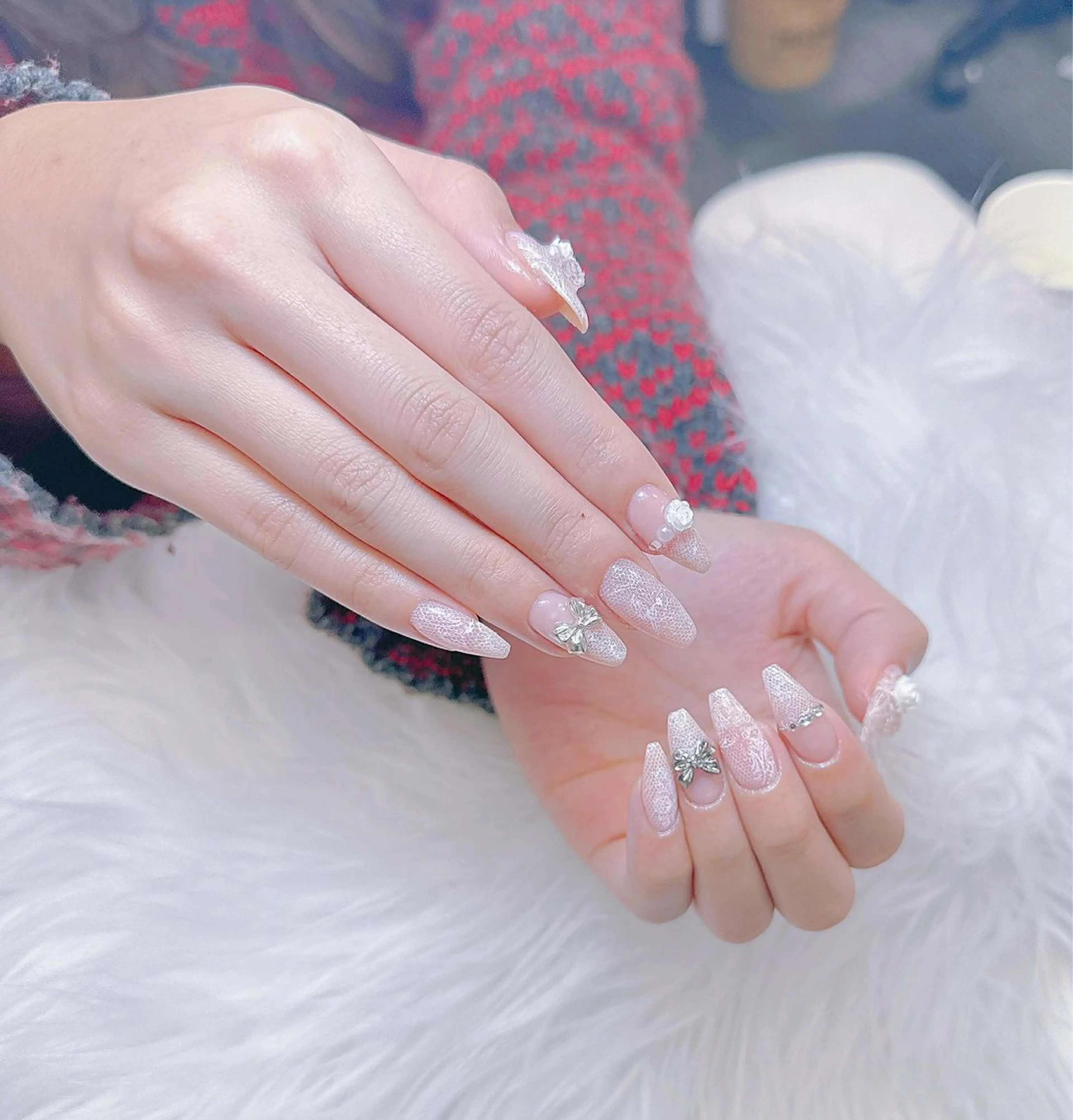 ネイル 長さ出し フレンチネイル 韓国ネイル レース マグネットネイル ハンドネイル nami ナミのネイルデザイン