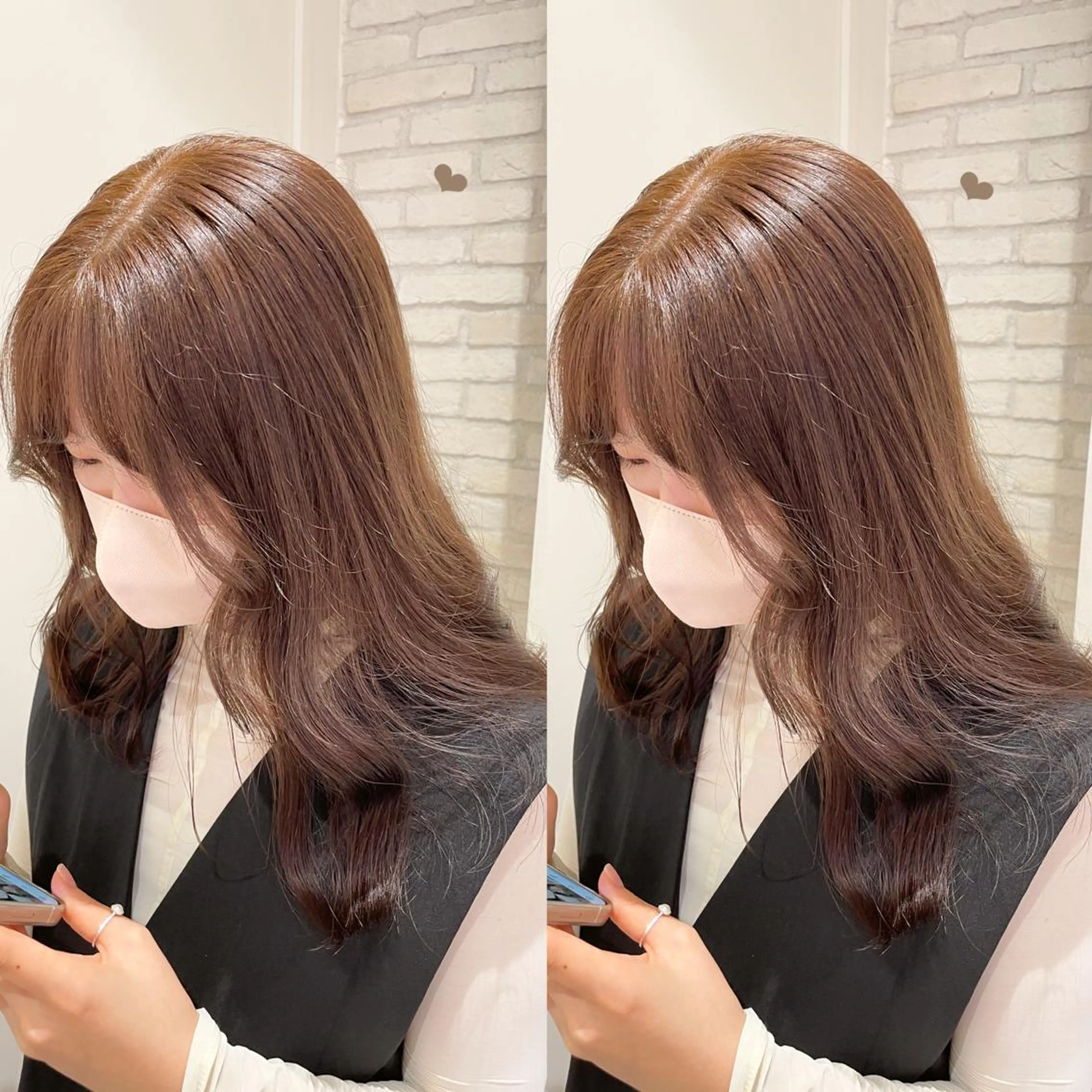 セミロング カラー ブラウンカラー 透明感カラー オリーブブラウン エクステ/ハイトーン 🐏☁️miminaのヘアスタイル