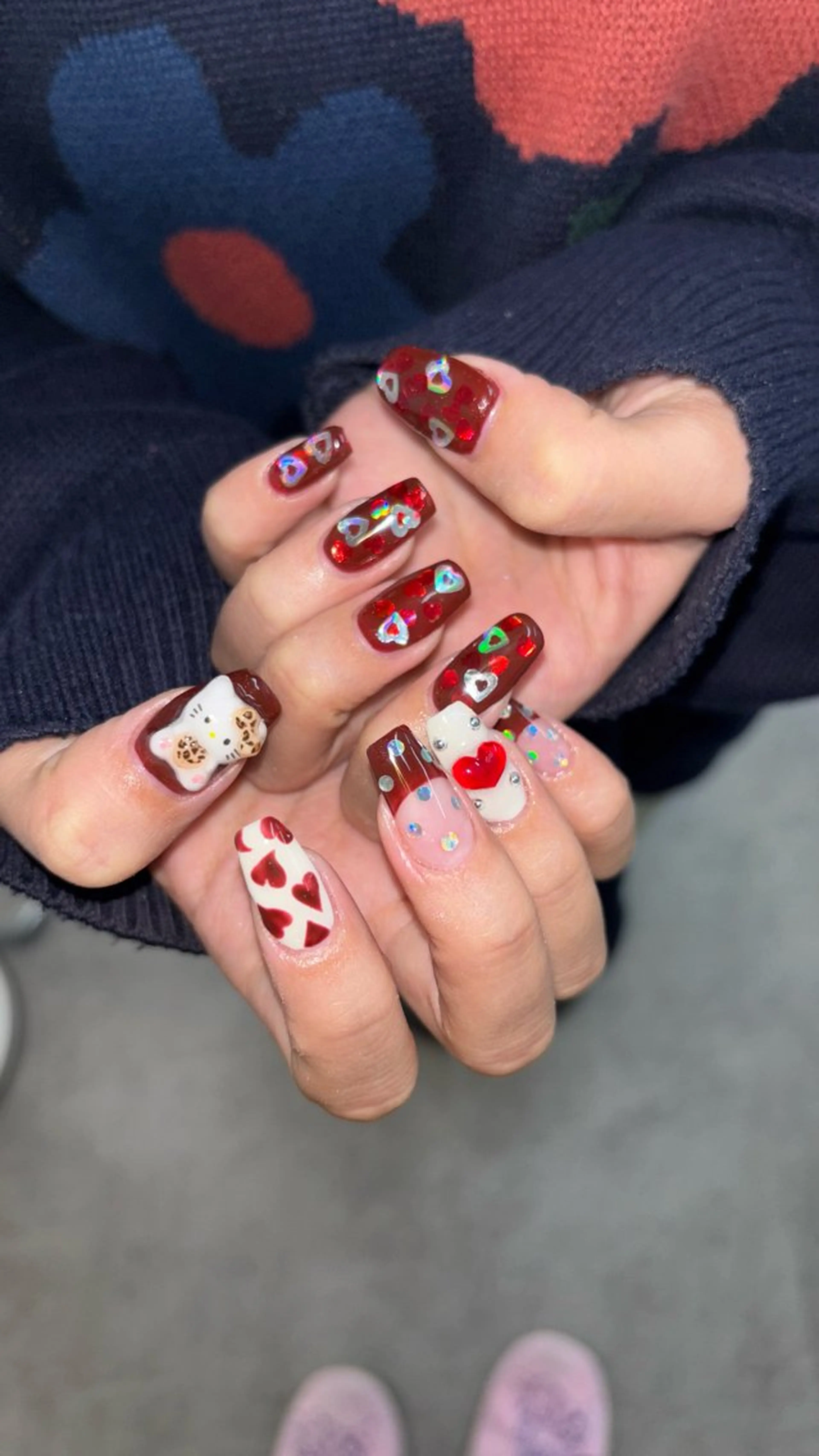 ネイル ボルドー ハート バレンタイン 冬ネイル ꒰ঌheaven໒꒱ chieのネイルデザイン