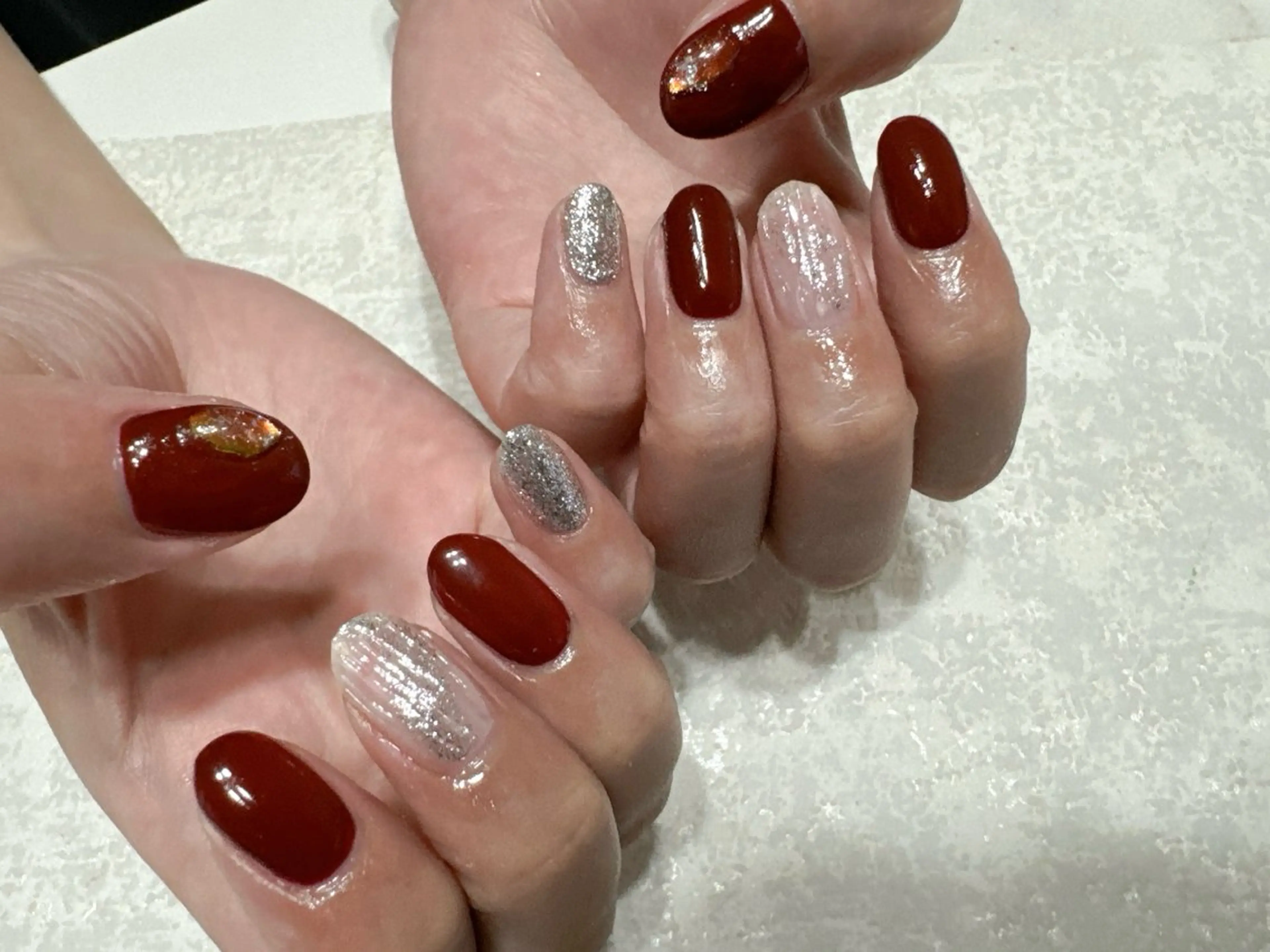 ネイル オーロラネイル ボルドー フットネイル フレンチネイル ジェルネイル ハンドネイル kikinail 溝の口のネイルデザイン