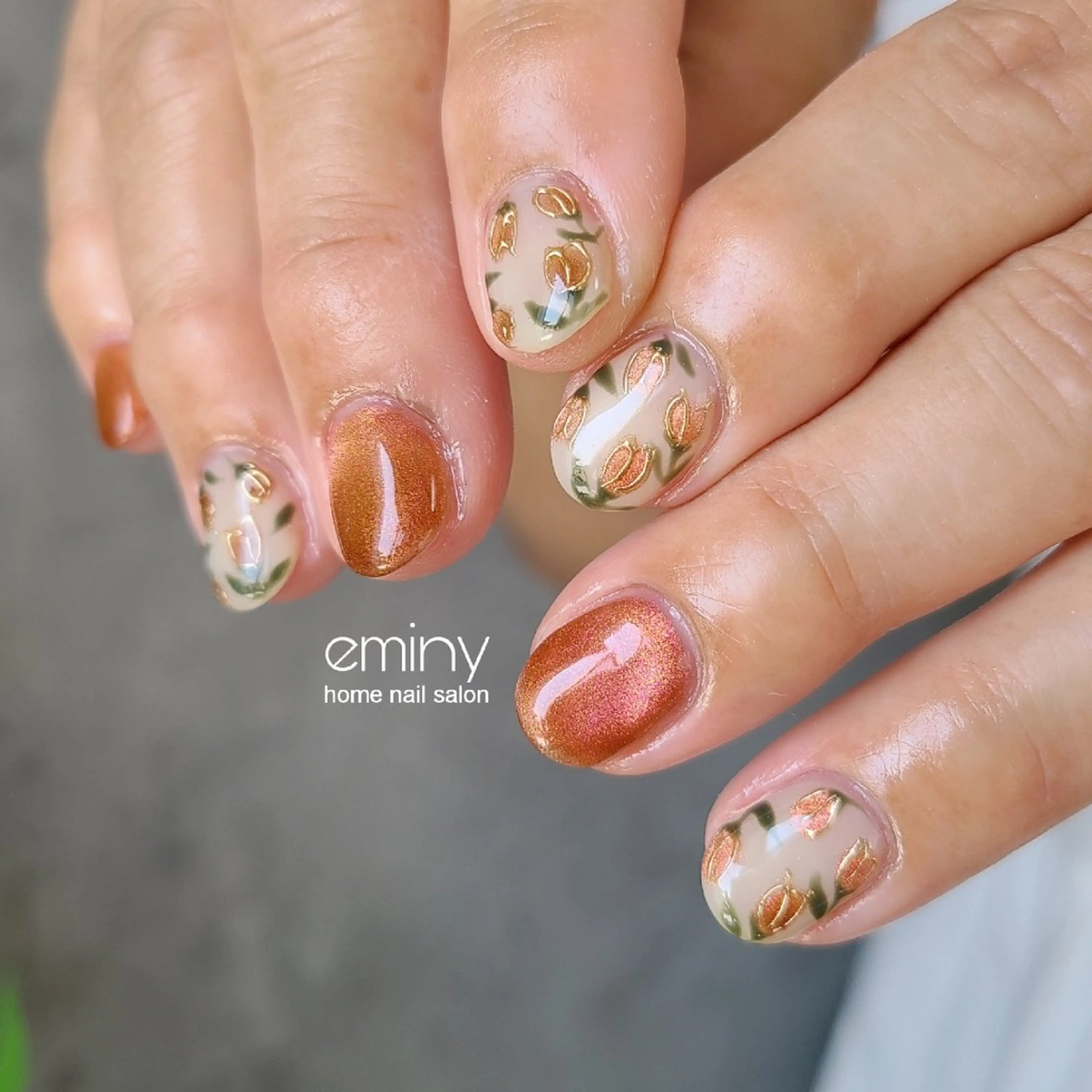 ネイル フラワーネイル ジェルネイル 韓国ネイル マグネットネイル ミラーネイル ハンドネイル nail salon  eminyのネイルデザイン