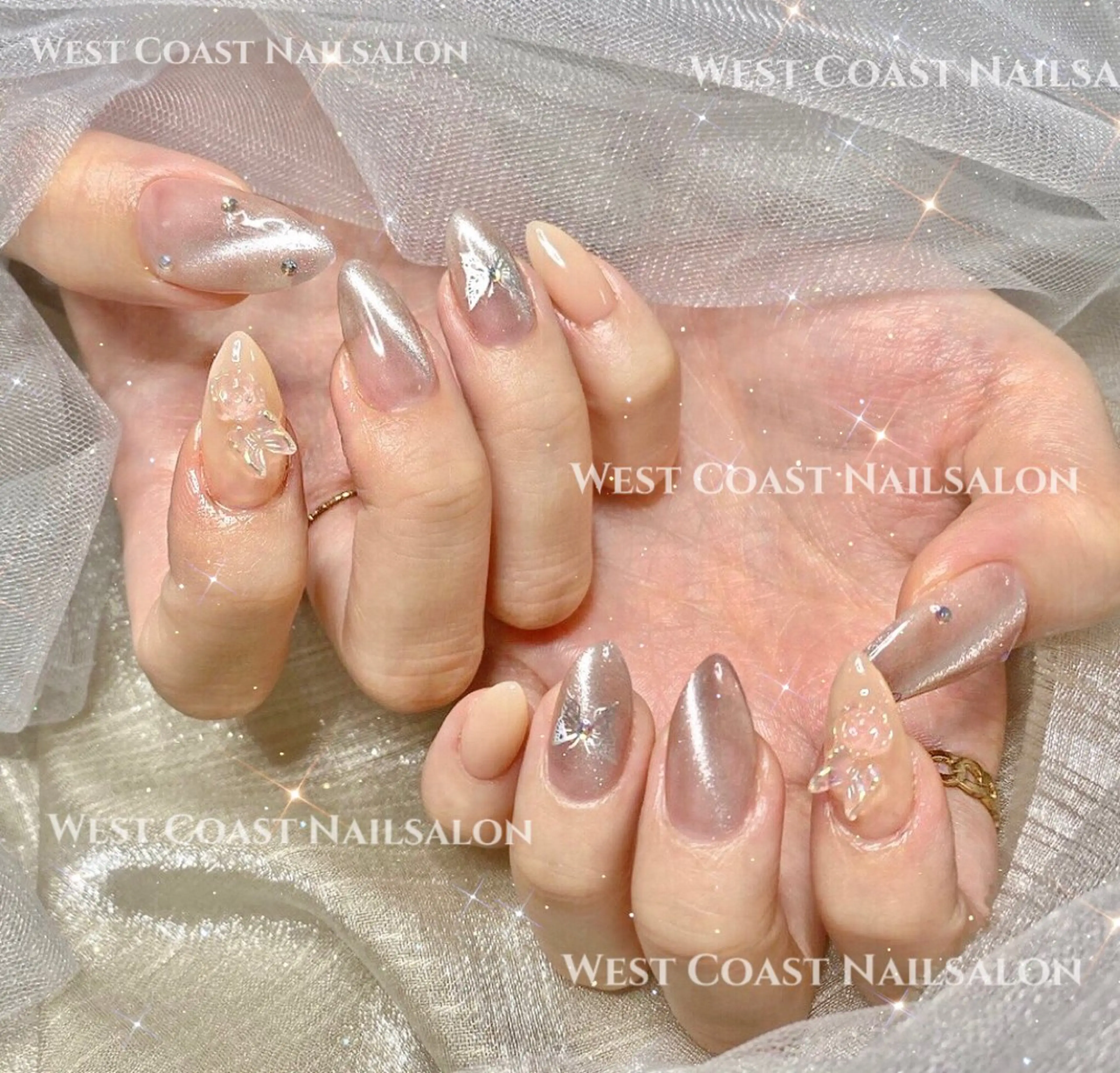 ネイル リボン、ガーリー パーツ放題専門店のネイルデザイン