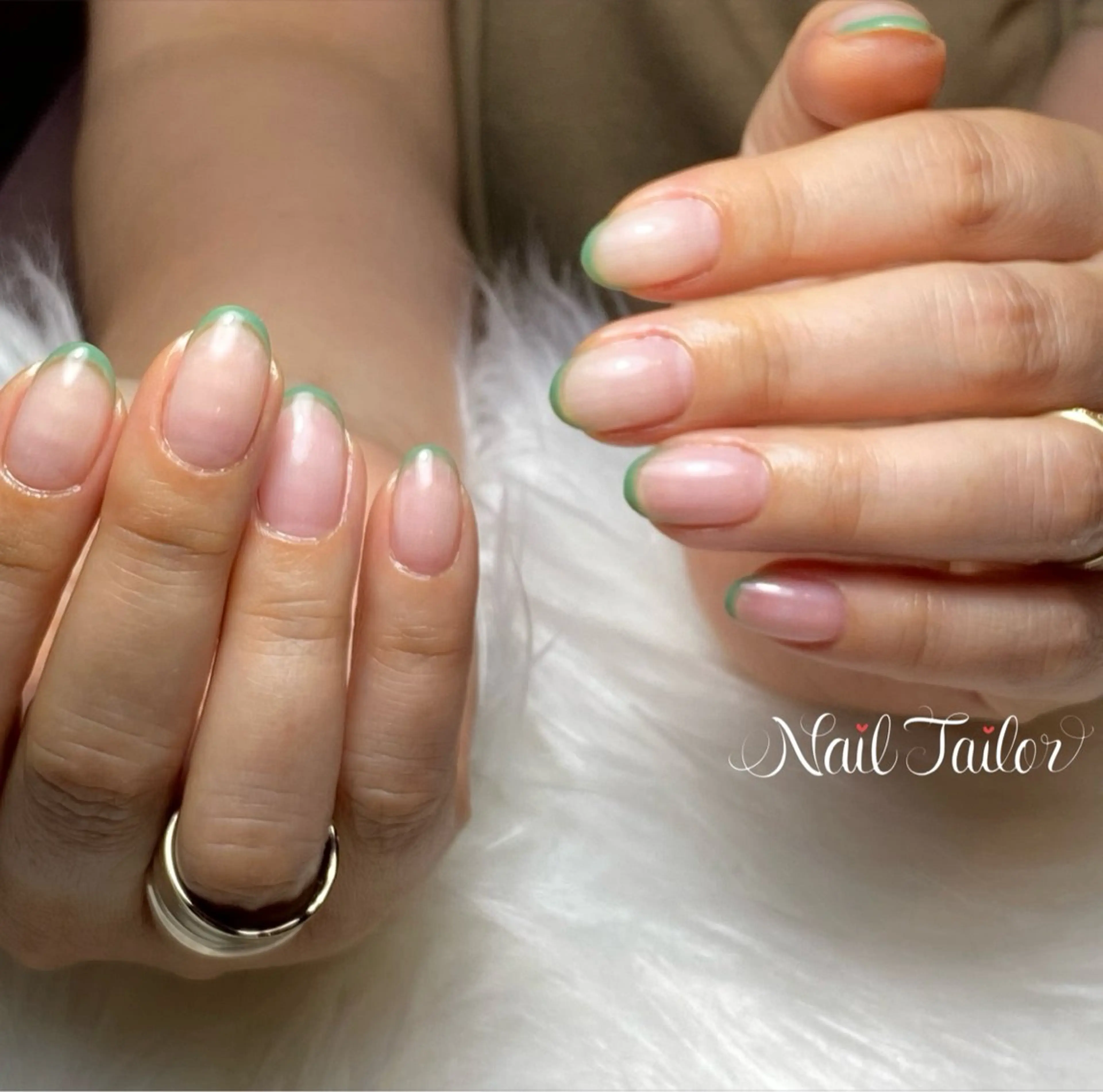 ネイル クリアネイル フットネイル フレンチネイル グリーン ハンドネイル 〜Nail Tailor〜 ネイルテイラー所属・NailTailor ネイルテイラーのネイルデザイン