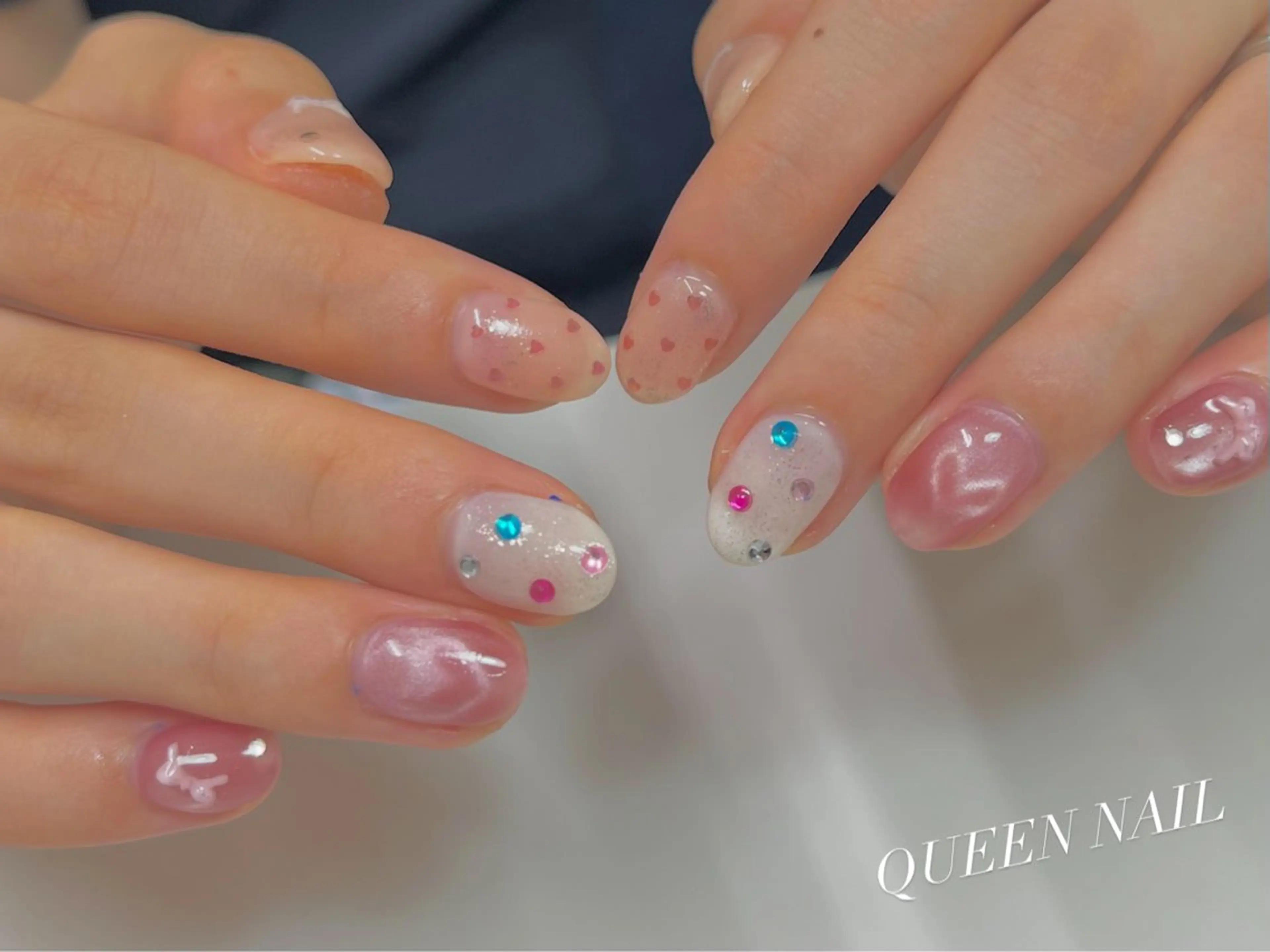 ネイル ハート ピンク Queen nail所属・QUEENＮA IＬ JR寺田町1分のネイルデザイン