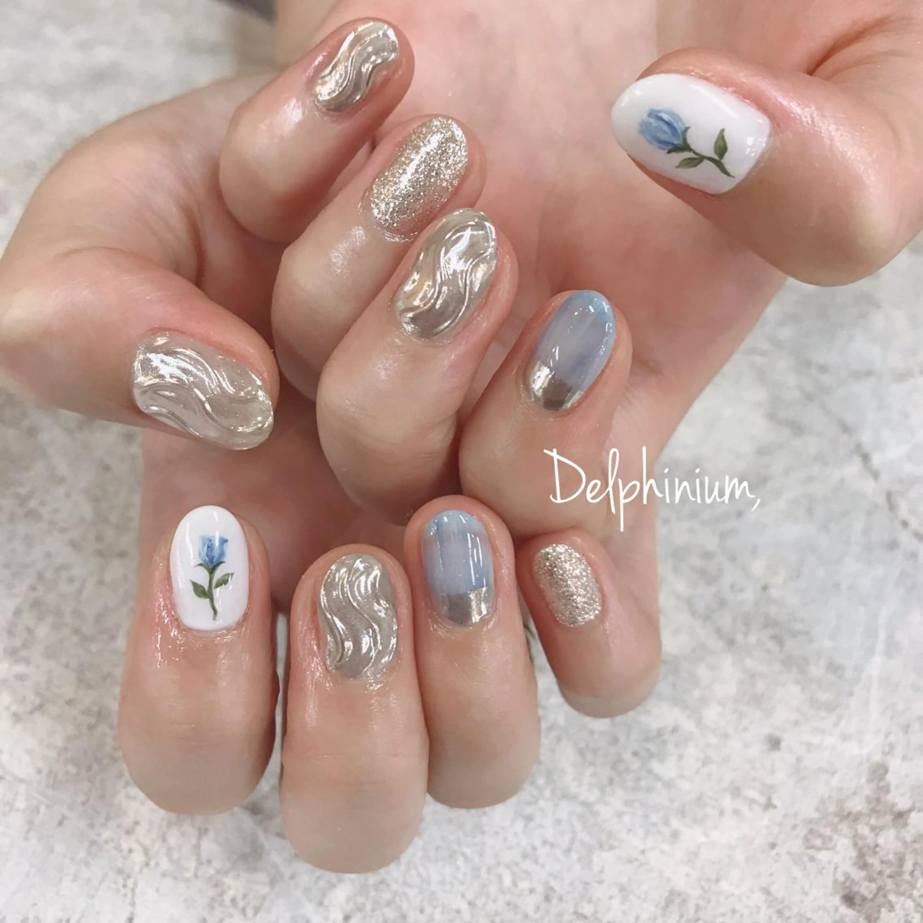 ネイル アートネイル 桜ネイル ミラーネイル 持ち込み ニュアンスネイル 岡本 友恵のネイルデザイン