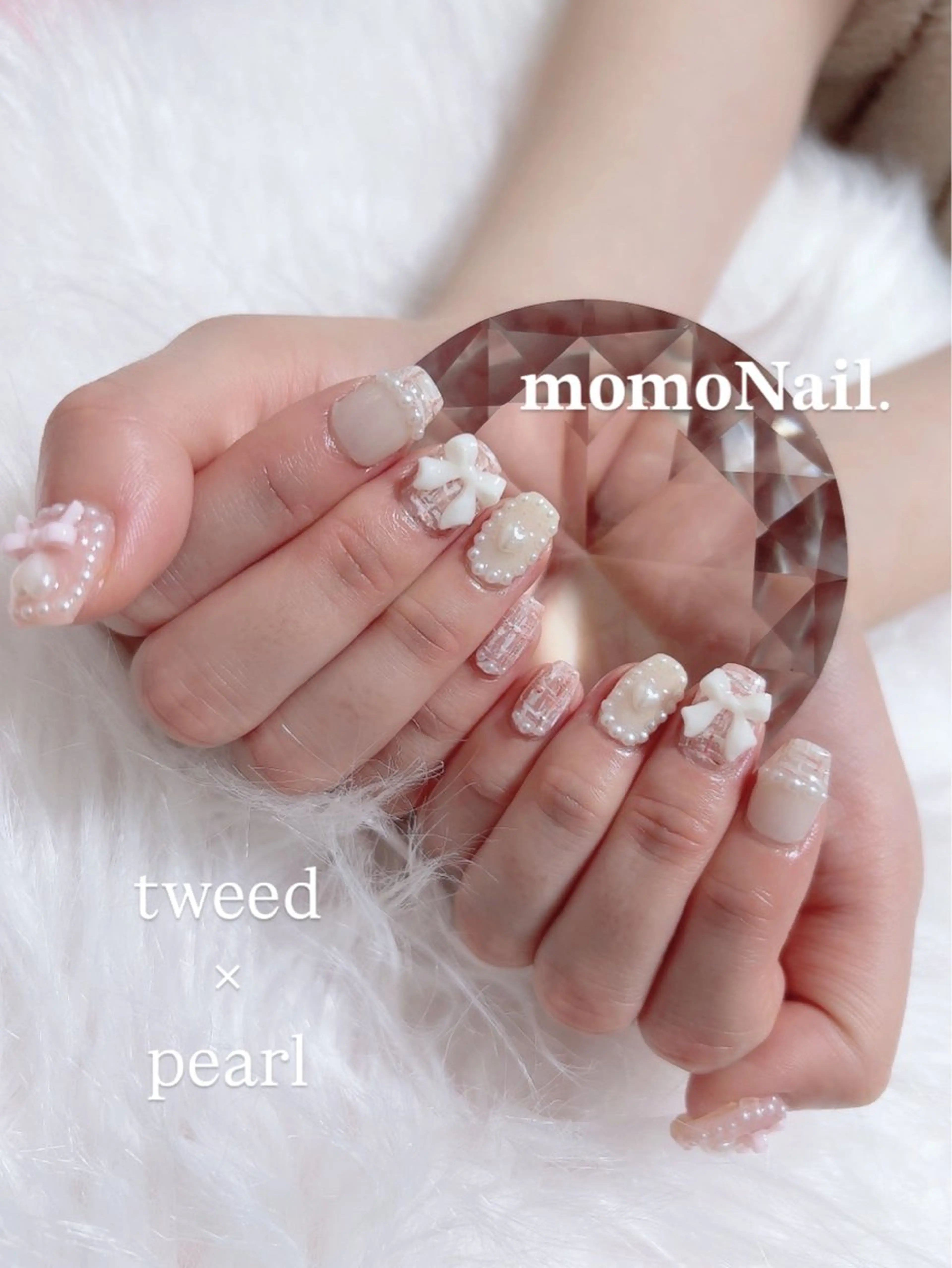 ネイル ガーリー ピンク リボン ツイードネイル ワンホンネイル ハンドネイル 🆕三郷市戸ヶ崎🎀 Ownerのネイルデザイン