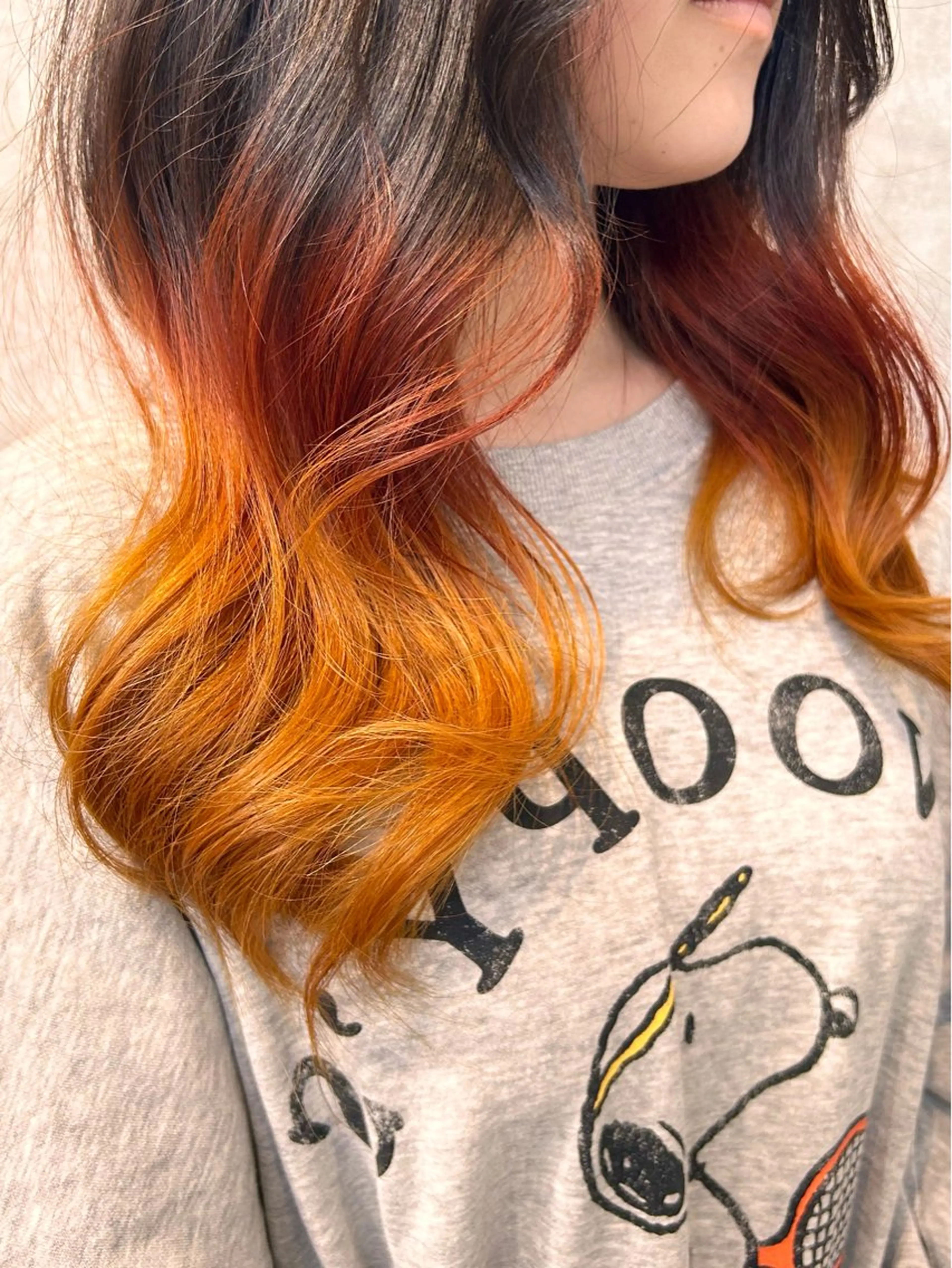 ロング カラー ダブルカラー グラデーションカラー オレンジ カット ヘアカラー トリートメント 大人かわいい💎ツヤ ✧亜美︎✧我孫子のヘアスタイル