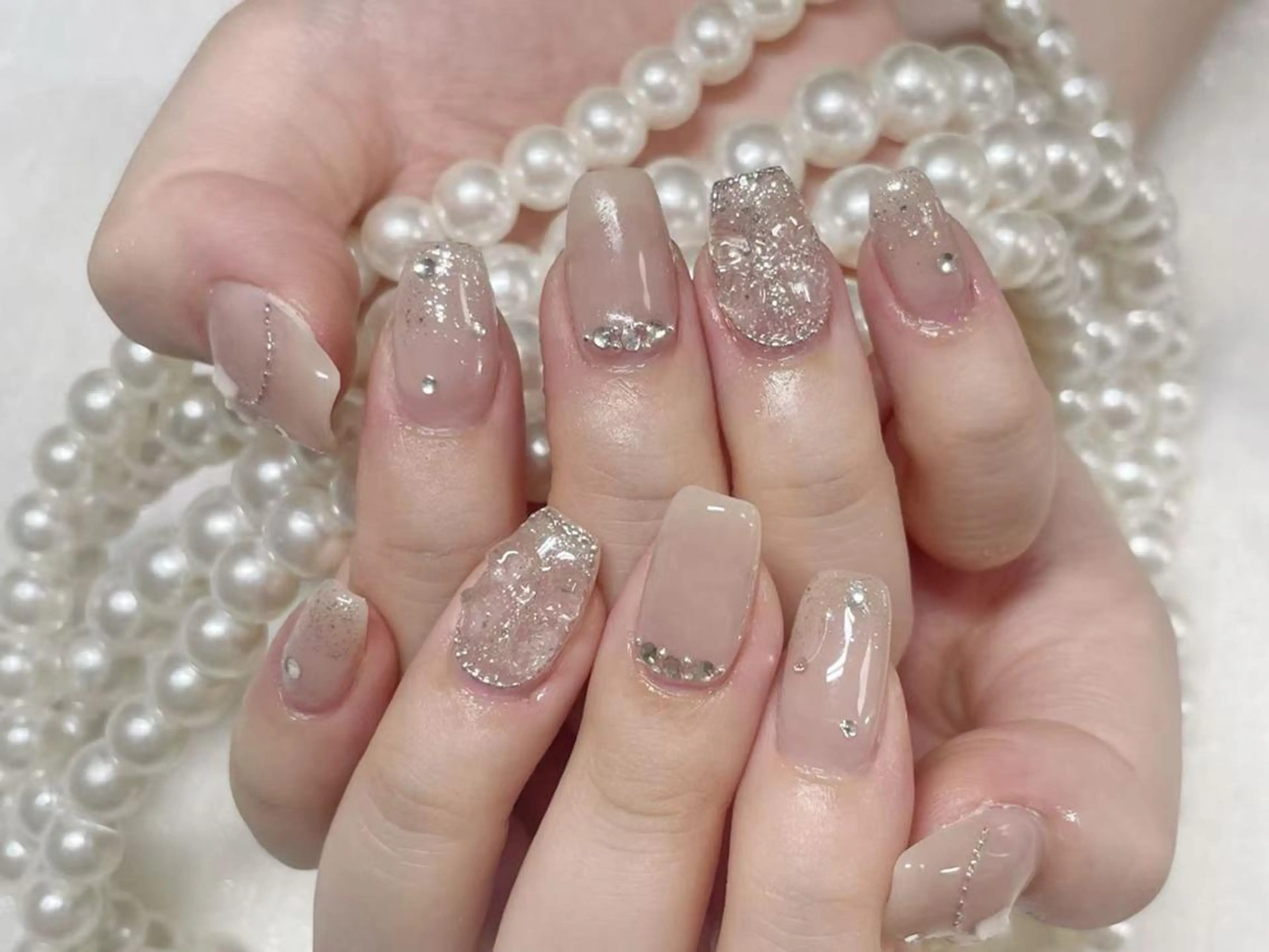 ネイル アートネイル クリアネイル 成人式 長さ出し フラッシュネイル ハンドネイル Ru na🍳のネイルデザイン