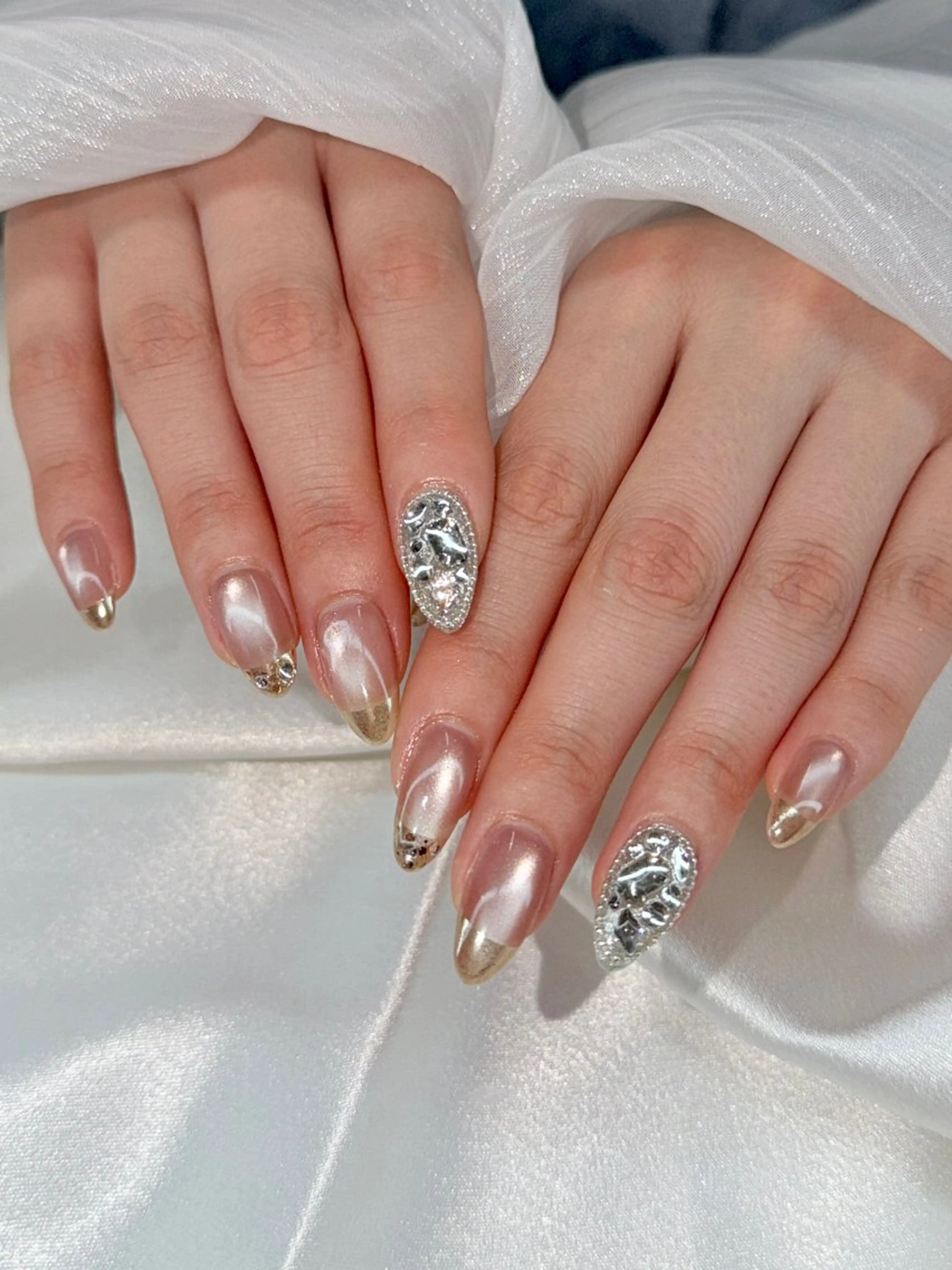 ネイル フレンチネイル ミラーネイル ハンドネイル RIKAKO🫧 矢場町/栄/名古屋のネイルデザイン