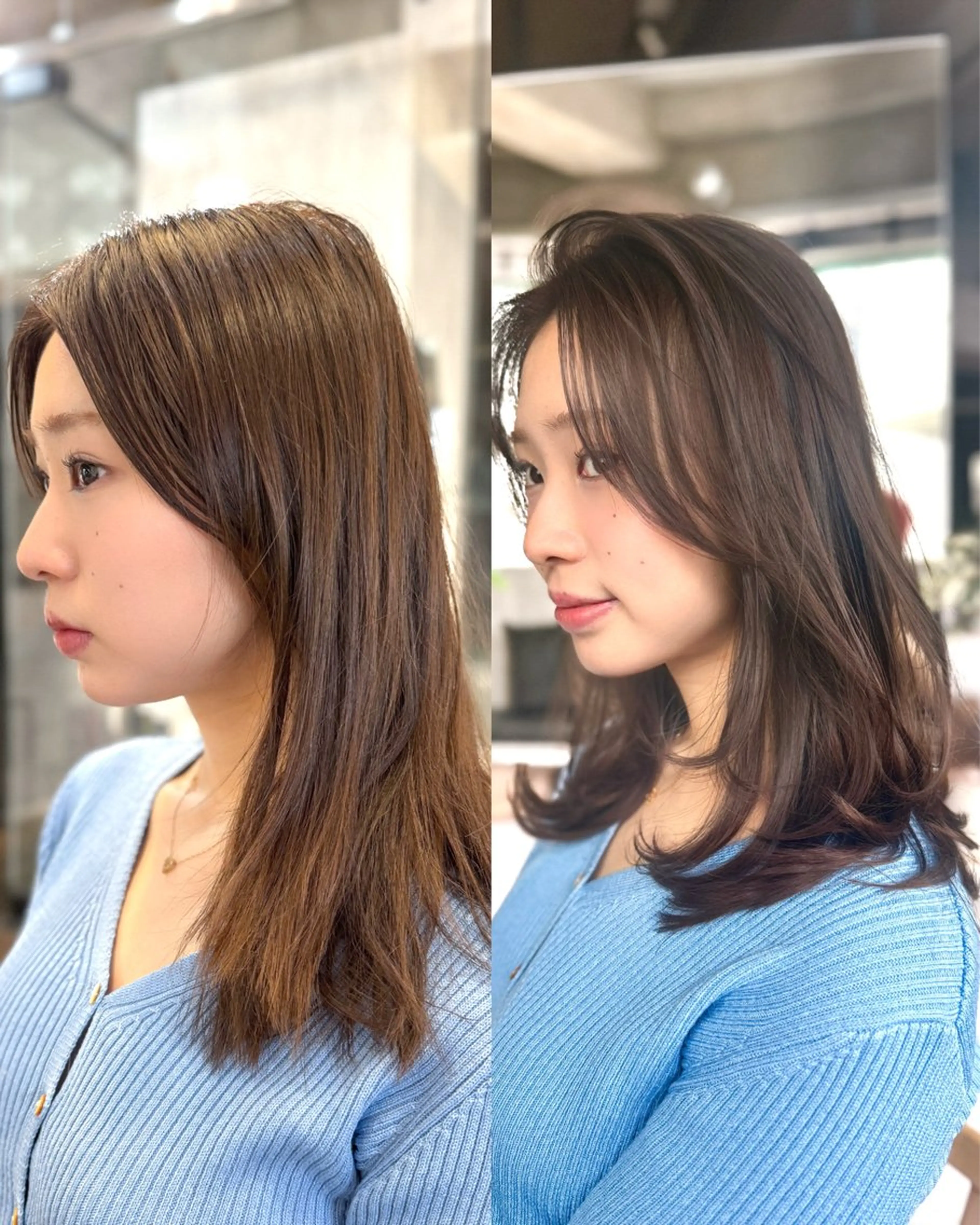 セミロング アッシュ アッシュブラウン レイヤーカット レイヤー特化/小顔顔 周り/セノ/表参道のヘアスタイル