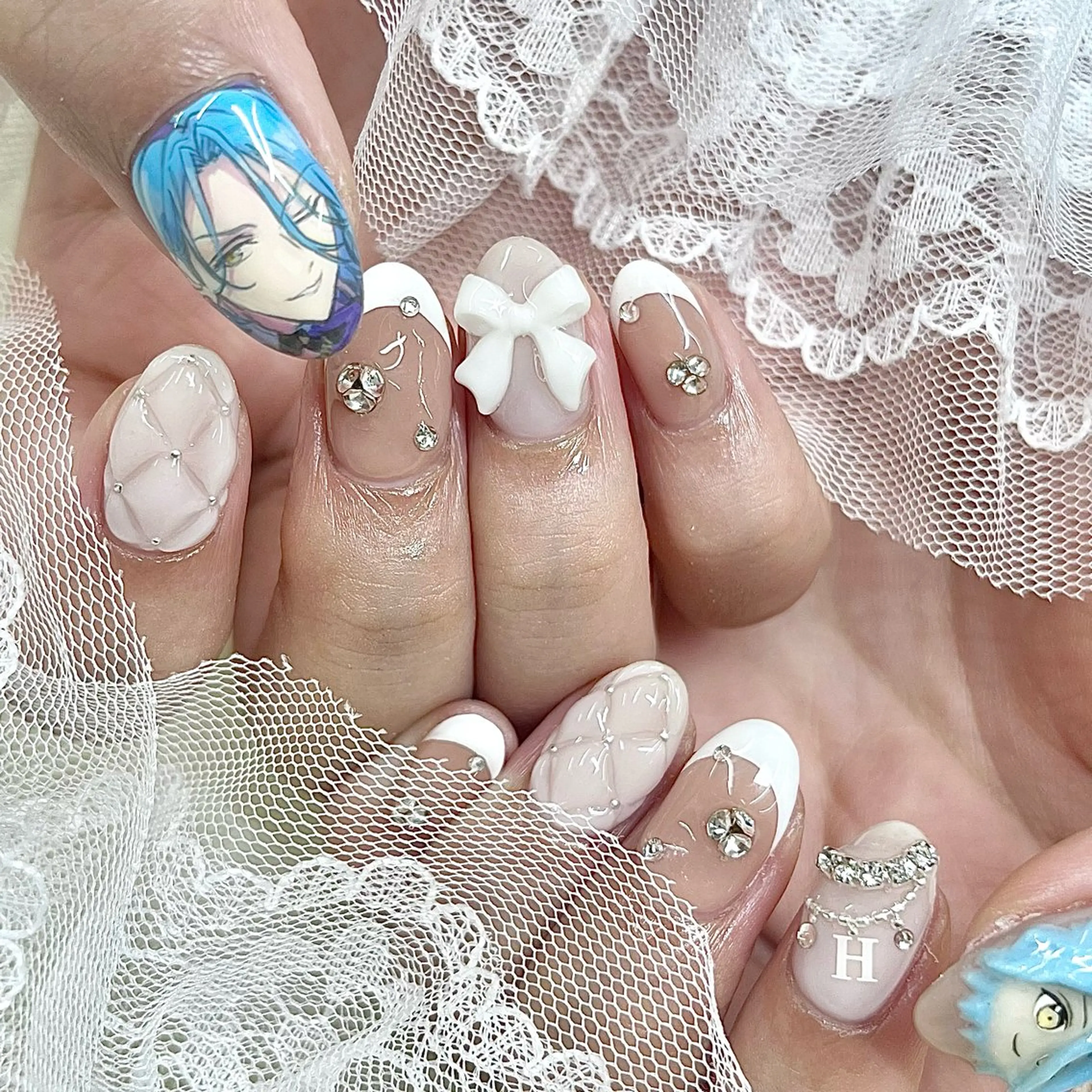 ネイル 持ち込み リボン ハンドネイル 池袋痛ネイル Nok. 渡辺のネイルデザイン