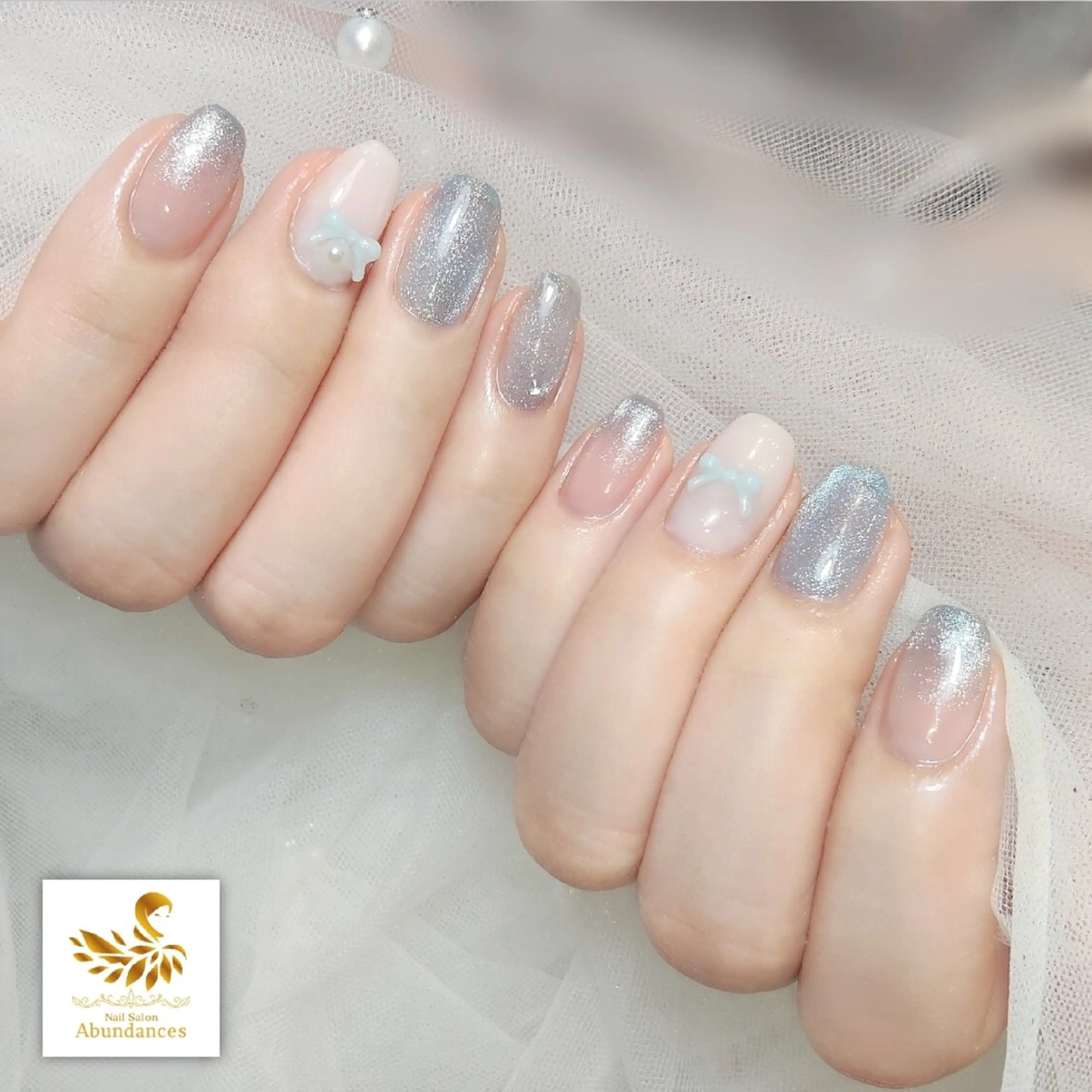 ネイル 韓国ネイル 水色 ピンク ハンドネイル 完全予約制個室サロン Abundancesのネイルデザイン