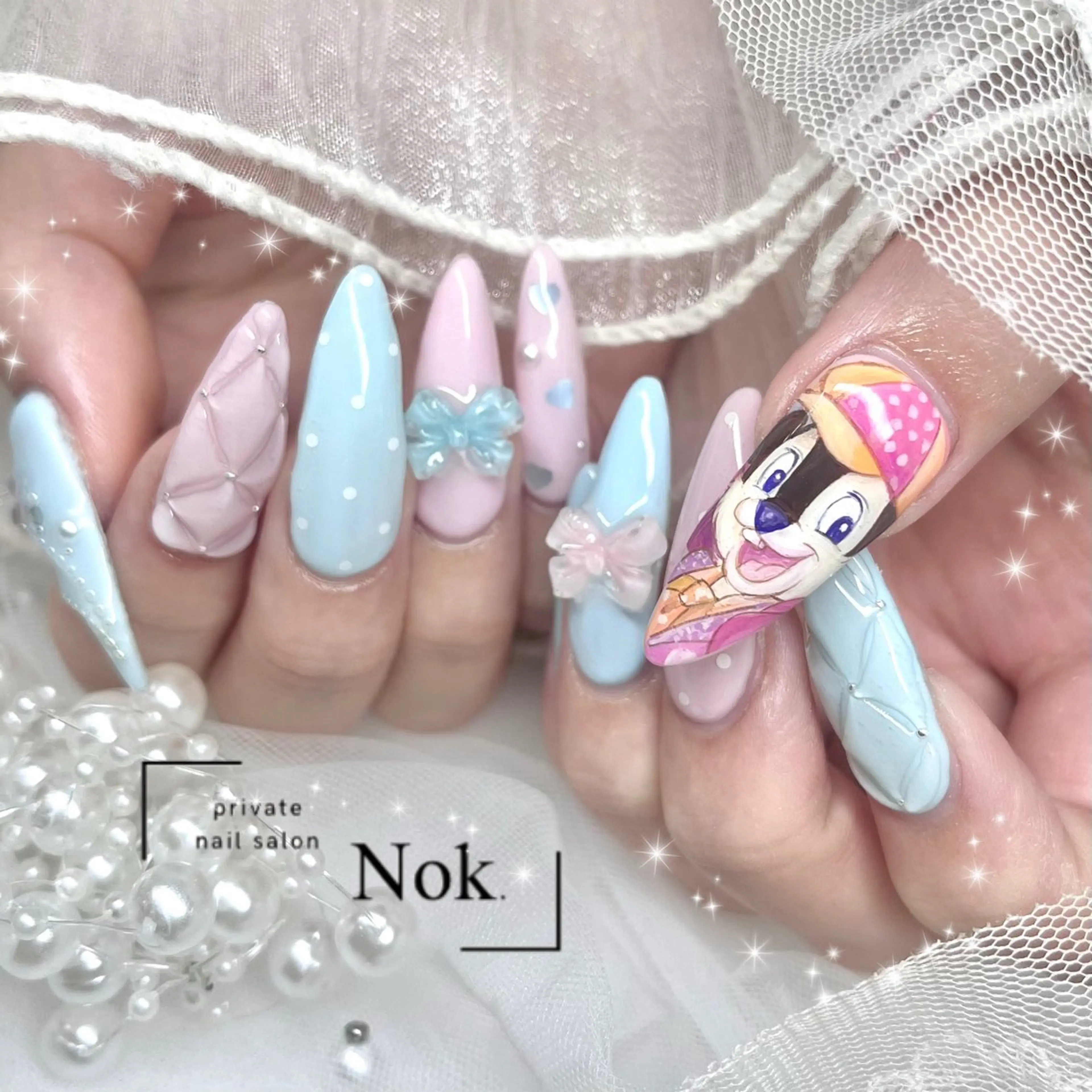 ネイル リボン ハンドネイル 池袋痛ネイル Nok. 渡辺のネイルデザイン