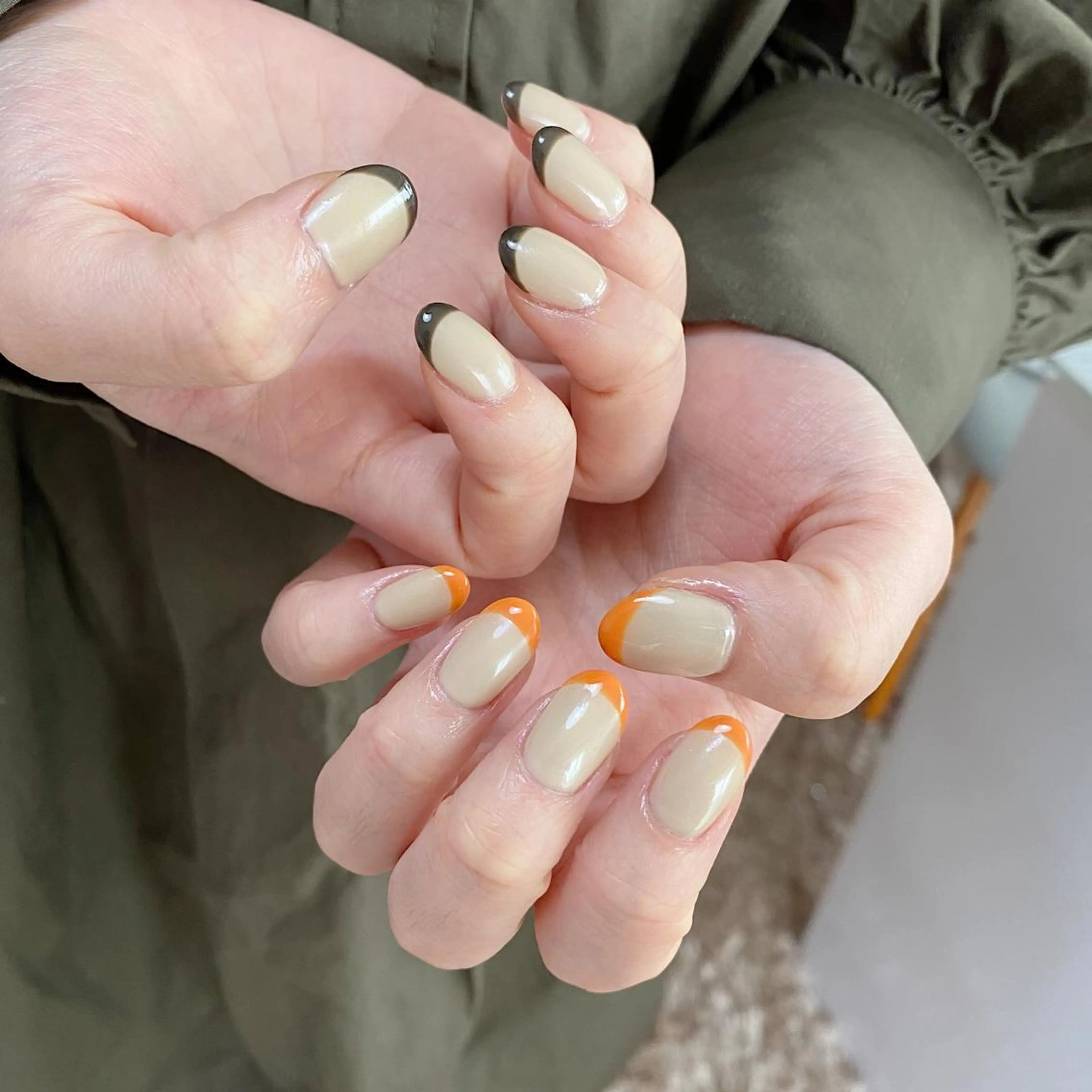 ネイル フレンチネイル オレンジ lcoco nailのネイルデザイン