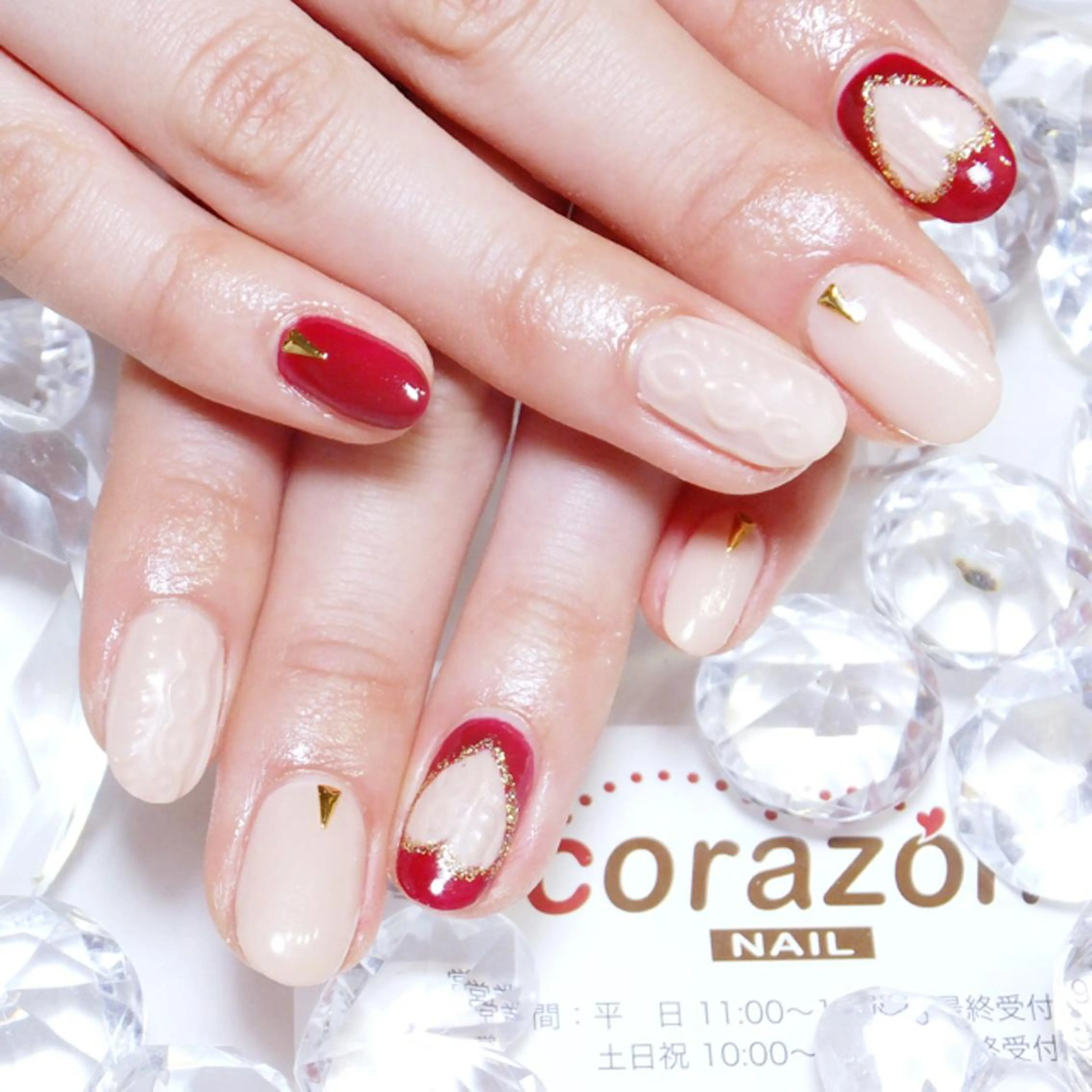 ネイル アートネイル ボルドー ストーンネイル corazon所属・ネイリスト aicoのネイルデザイン