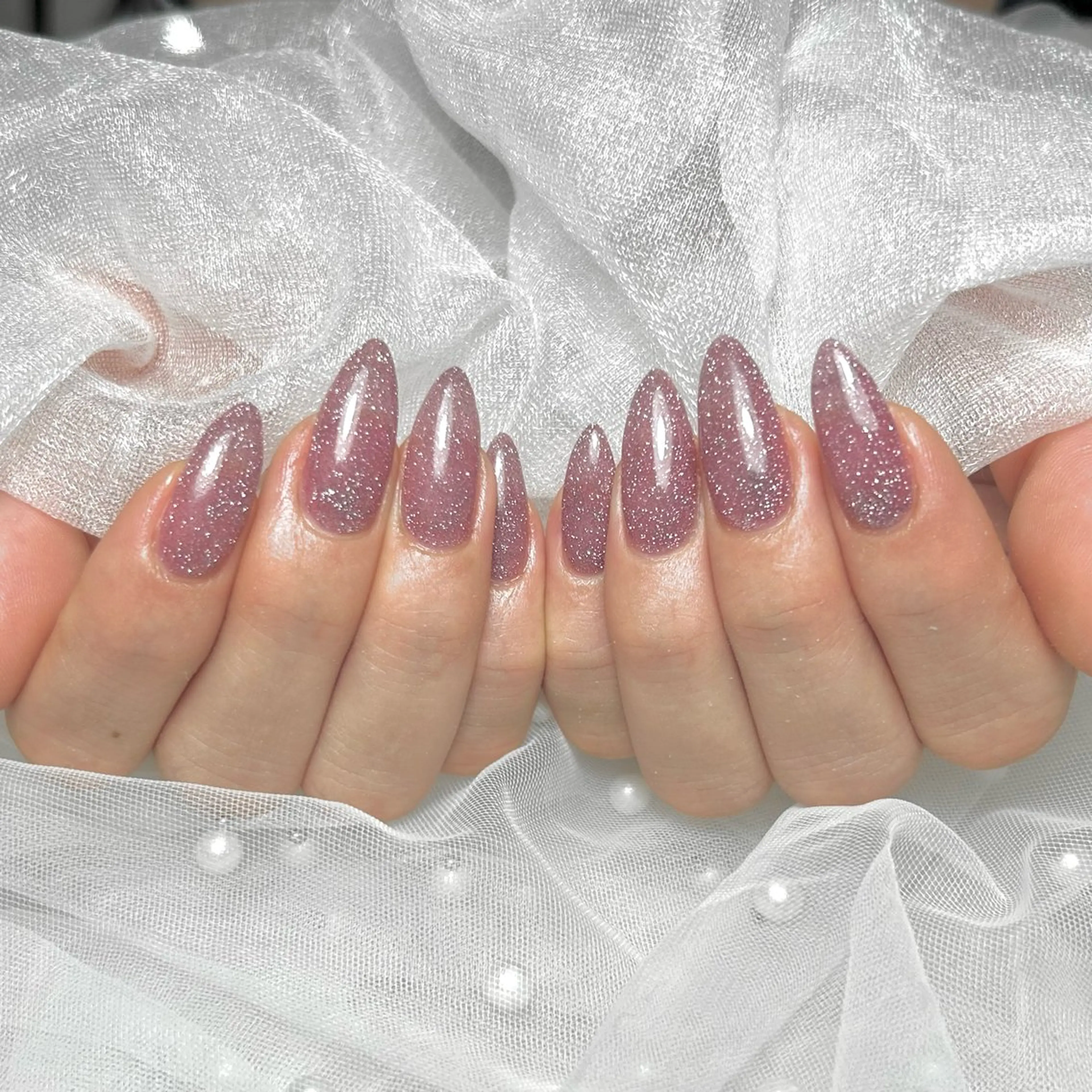 ネイル フラッシュネイル キラキラネイル ピンク パープル ハンドネイル La suzuran 上前津店 森本のネイルデザイン
