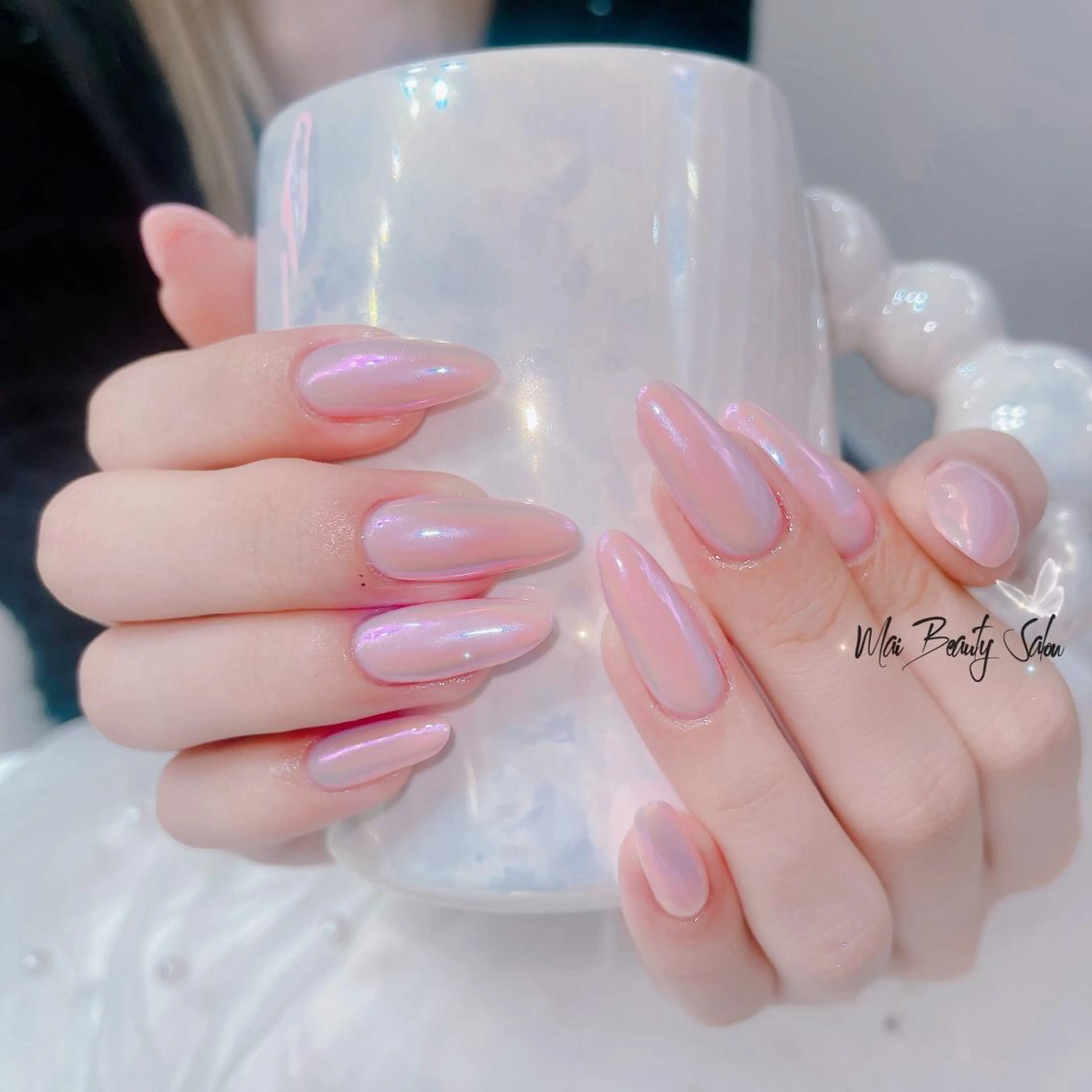 ネイル オーロラネイル チークネイル 長さ出し フラッシュネイル フットネイル ハンドネイル MaiBeauty HaNaのネイルデザイン