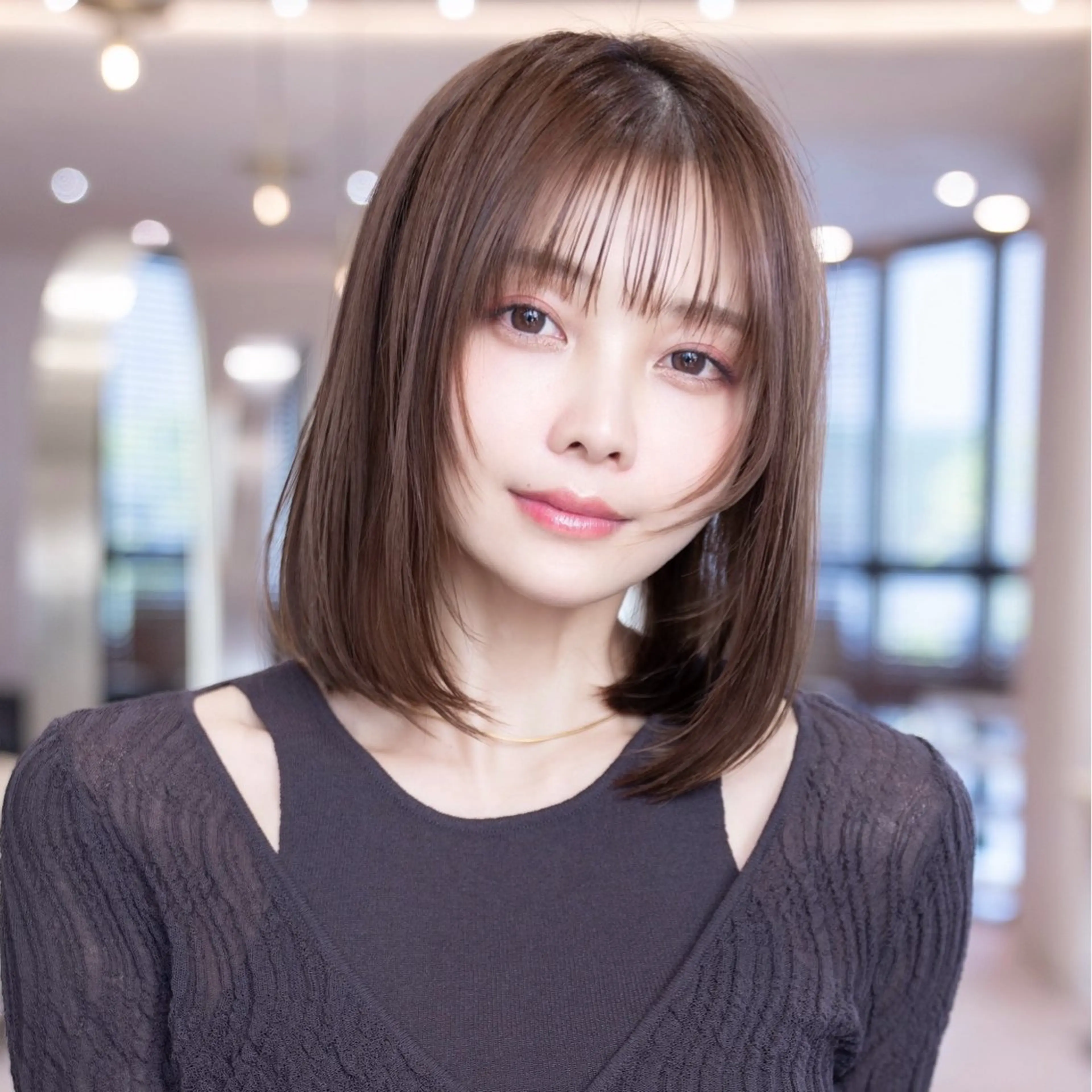 ミディアム カラー 切りっぱなしボブ ボブ 髪質改善 トリートメント カット ヘアカラー トリートメント 渋谷／タッセルボブ ／顔周り/加邊凌也のヘアスタイル