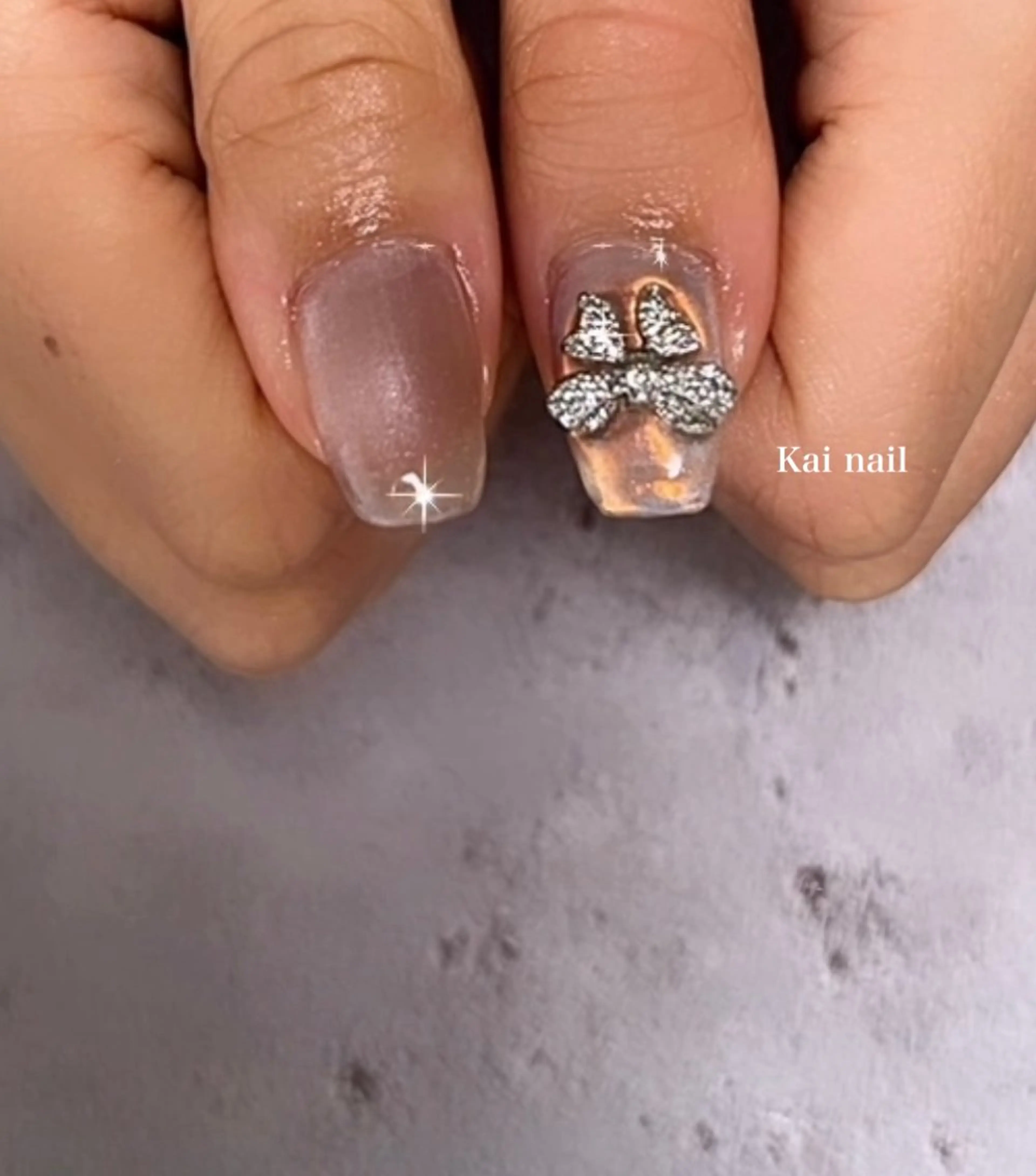 ネイル オーロラネイル 韓国ネイル マグネットネイル ミラーネイル オレンジ ハンドネイル Kai  nail Mayukoのネイルデザイン