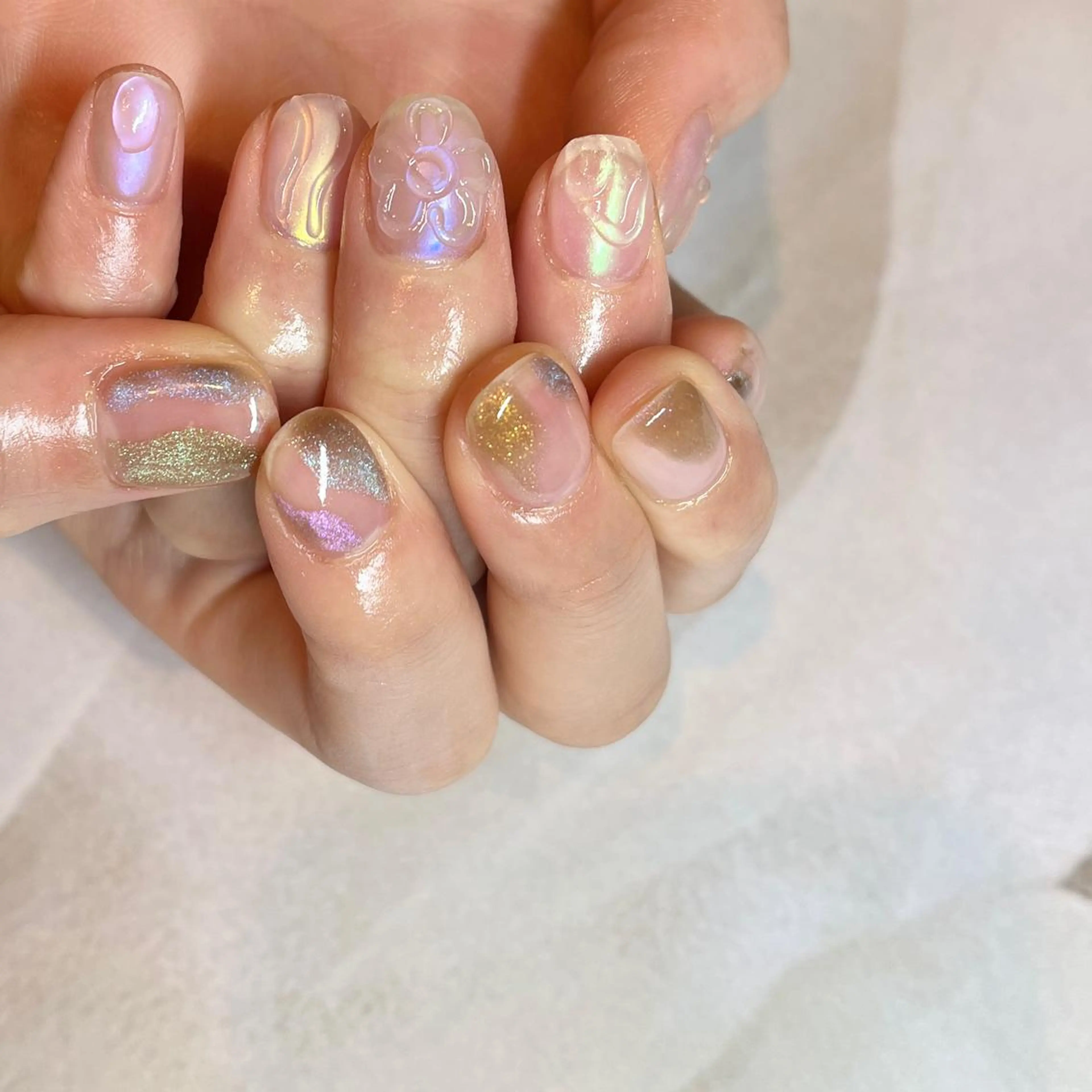 ネイル オーロラネイル マグネットネイル ぷっくりネイル フリーランス¨̮⃝ ネイリストOKADAのネイルデザイン