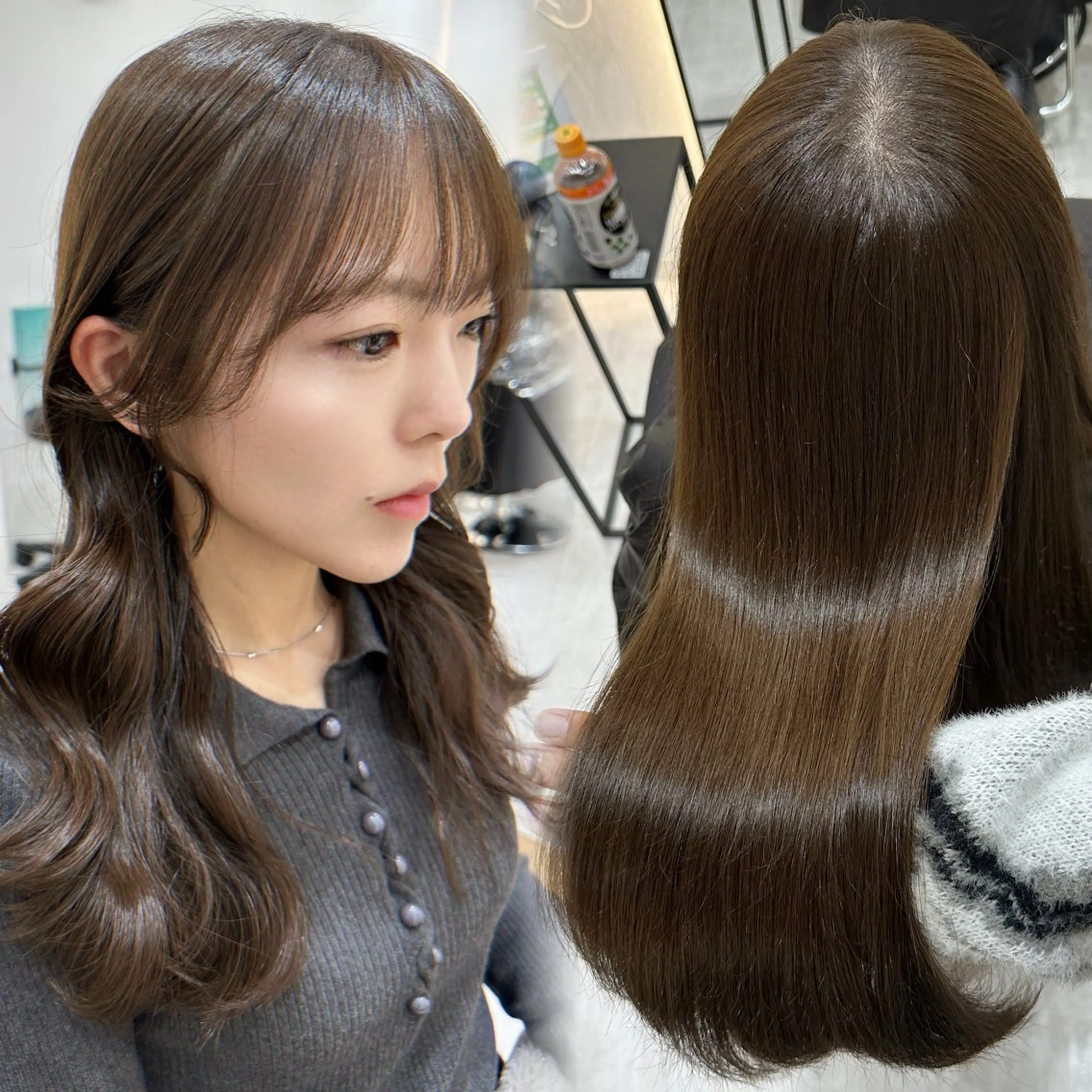 ロング カラー 透明感カラー オリーブカラー 顔周りカット カット ヘアカラー トリートメント 赤み消し/オリーブ カーキ/福田れんのヘアスタイル