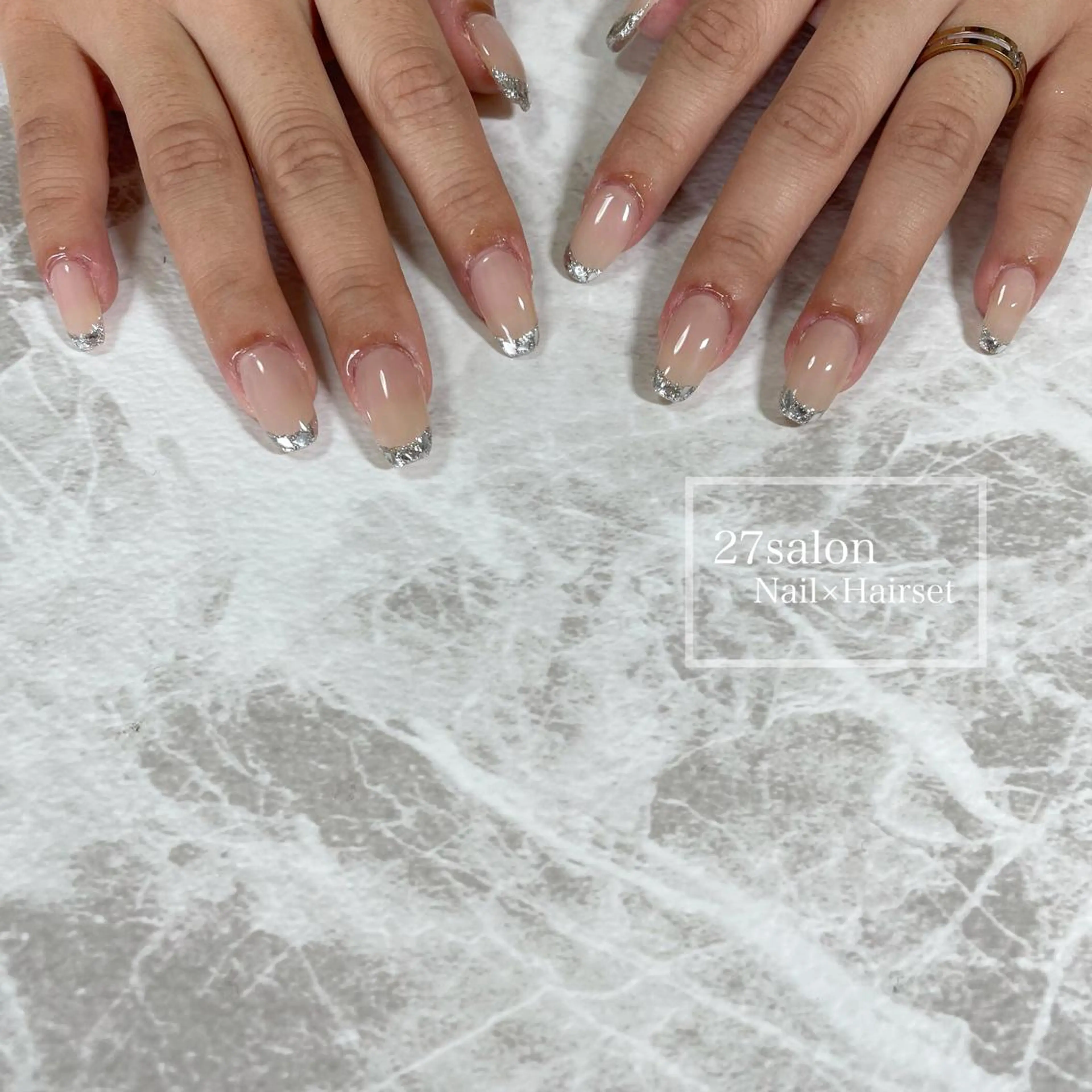 ネイル フレンチネイル ガラスフレンチ シンプルネイル 27salon yuinaのネイルデザイン