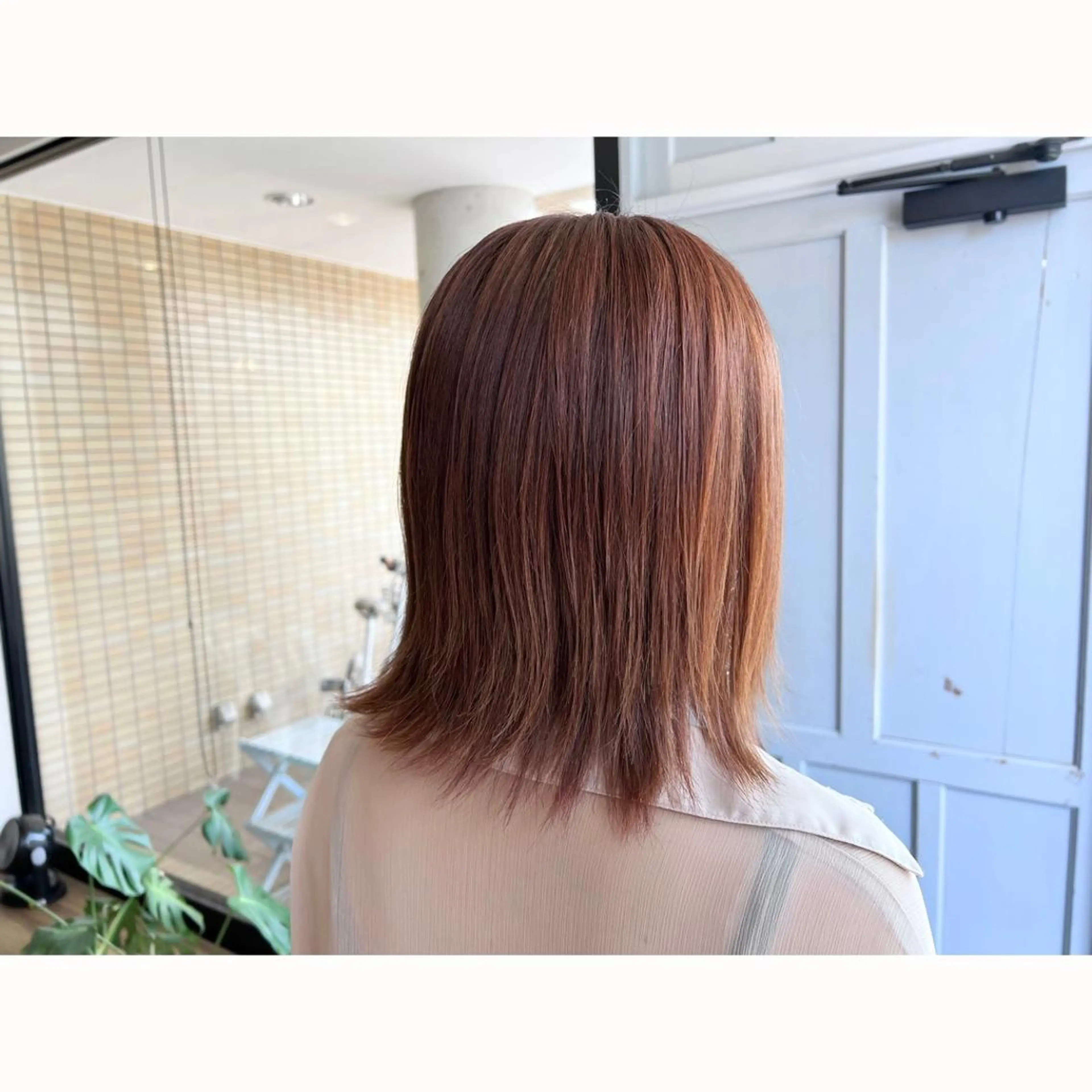 ミディアム カラー オレンジ ピンクカラー ヘアカラー トリートメント ツキダテ ユイのヘアスタイル