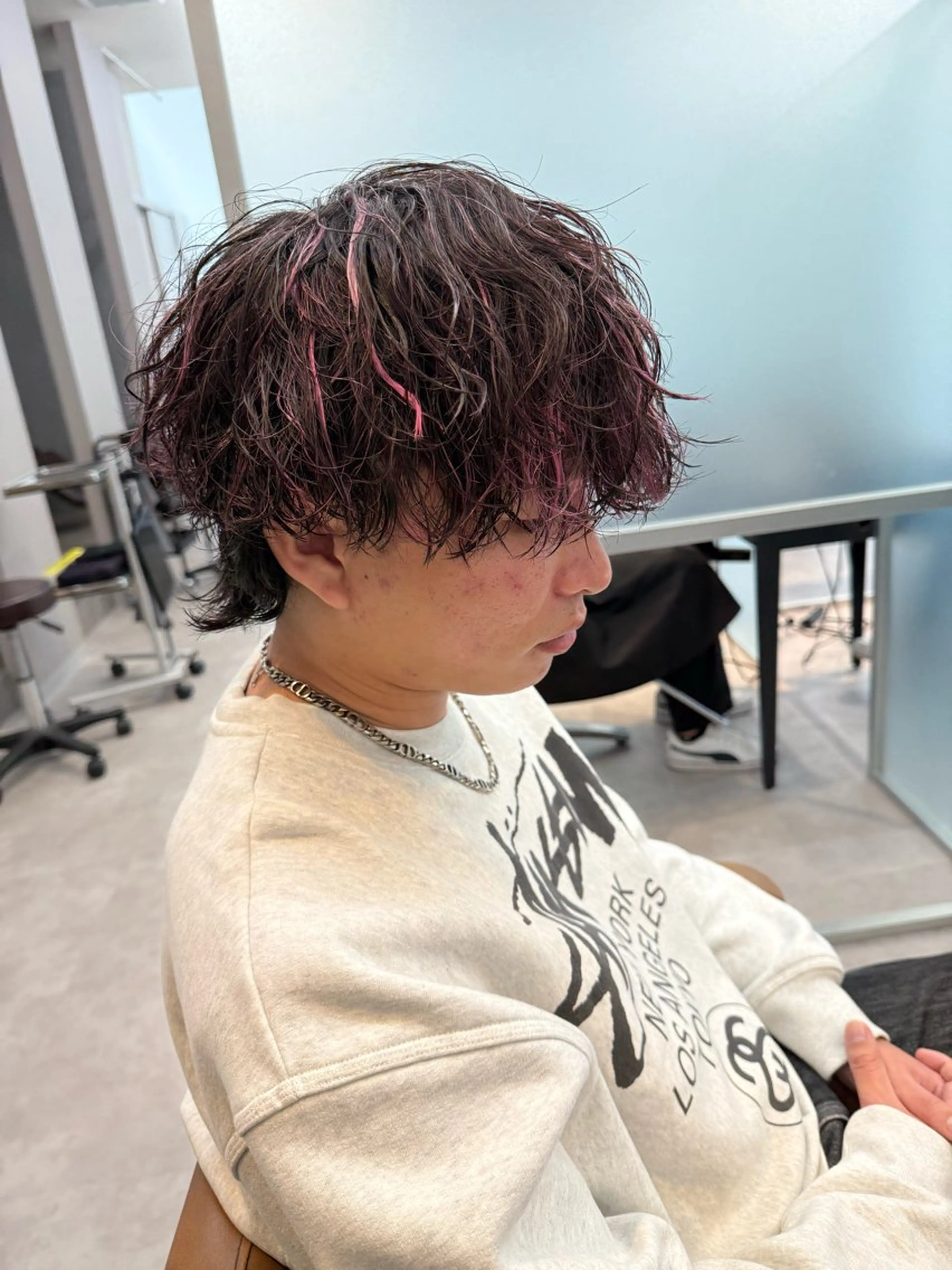 ミディアム カラー パーマ メッシュ カット パーマ メンズパーマ職人/ 天神/tatsukiのヘアスタイル