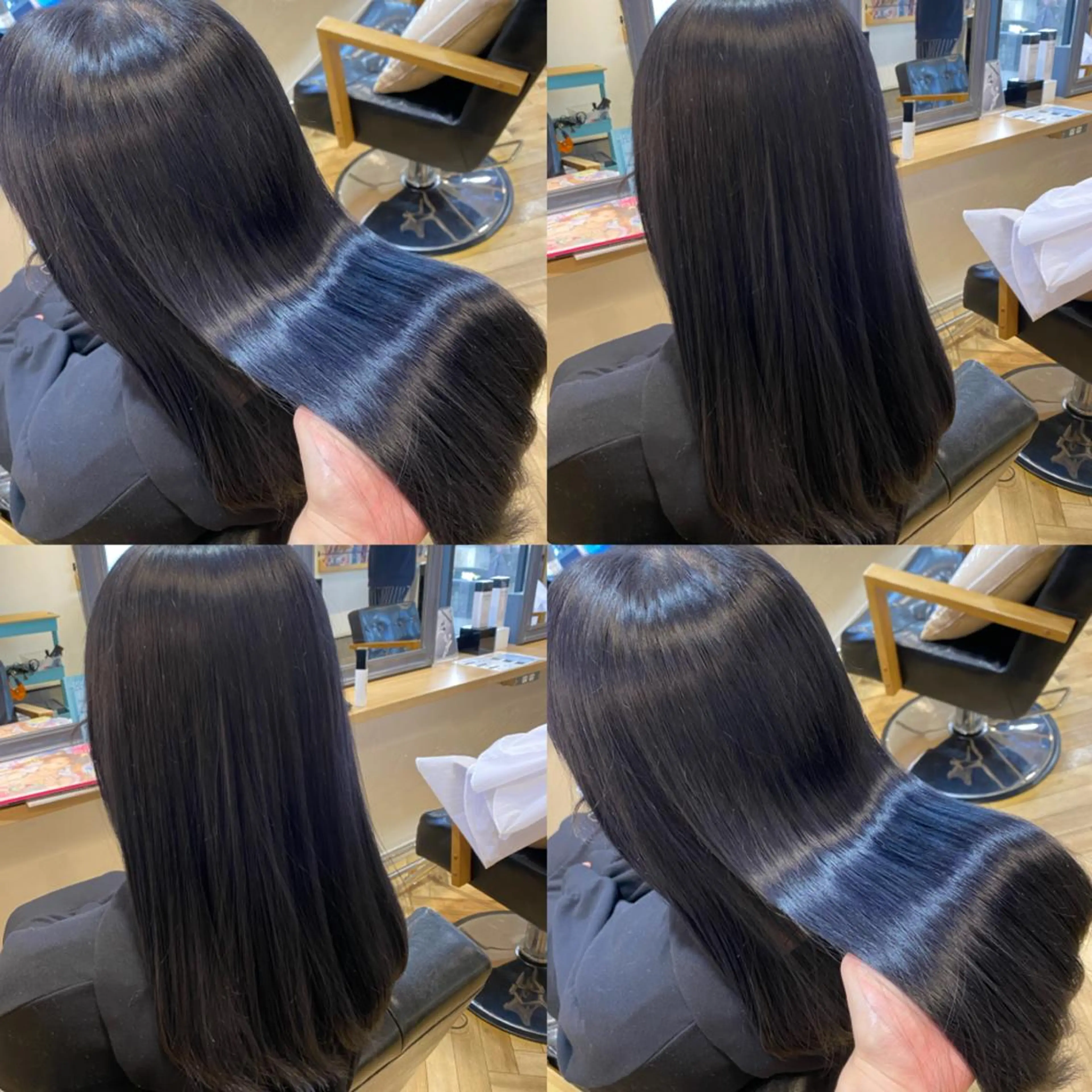 ロング カラー 黒髪 ブリーチ ブルーカラー ブルーブラック 艶カラー/韓国顔周り 🎀mamiのヘアスタイル